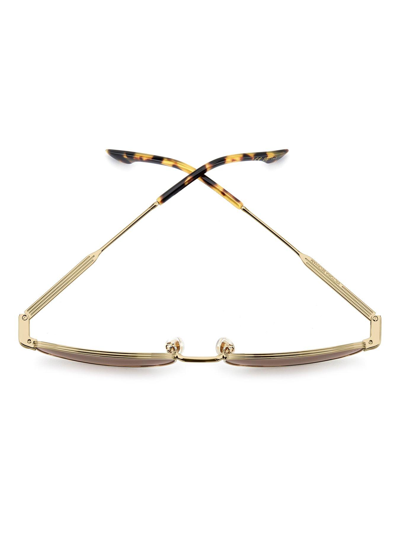  image of victoria-beckham-rectangular-sunglasses-with-gold-frame-and-havana-tips