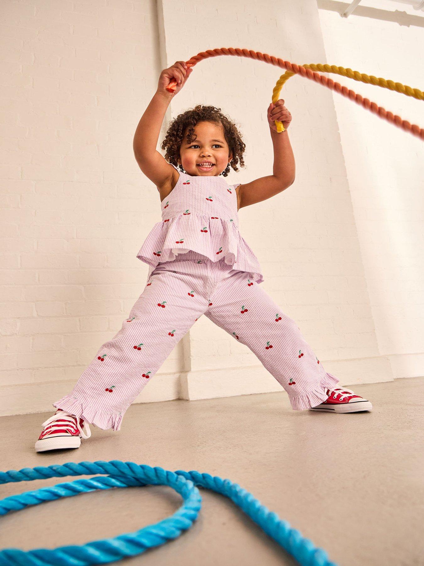 JoJo Maman Bebe Toddler Girls Cherry Embroidered Frilly Top And Trouser Set - Purple