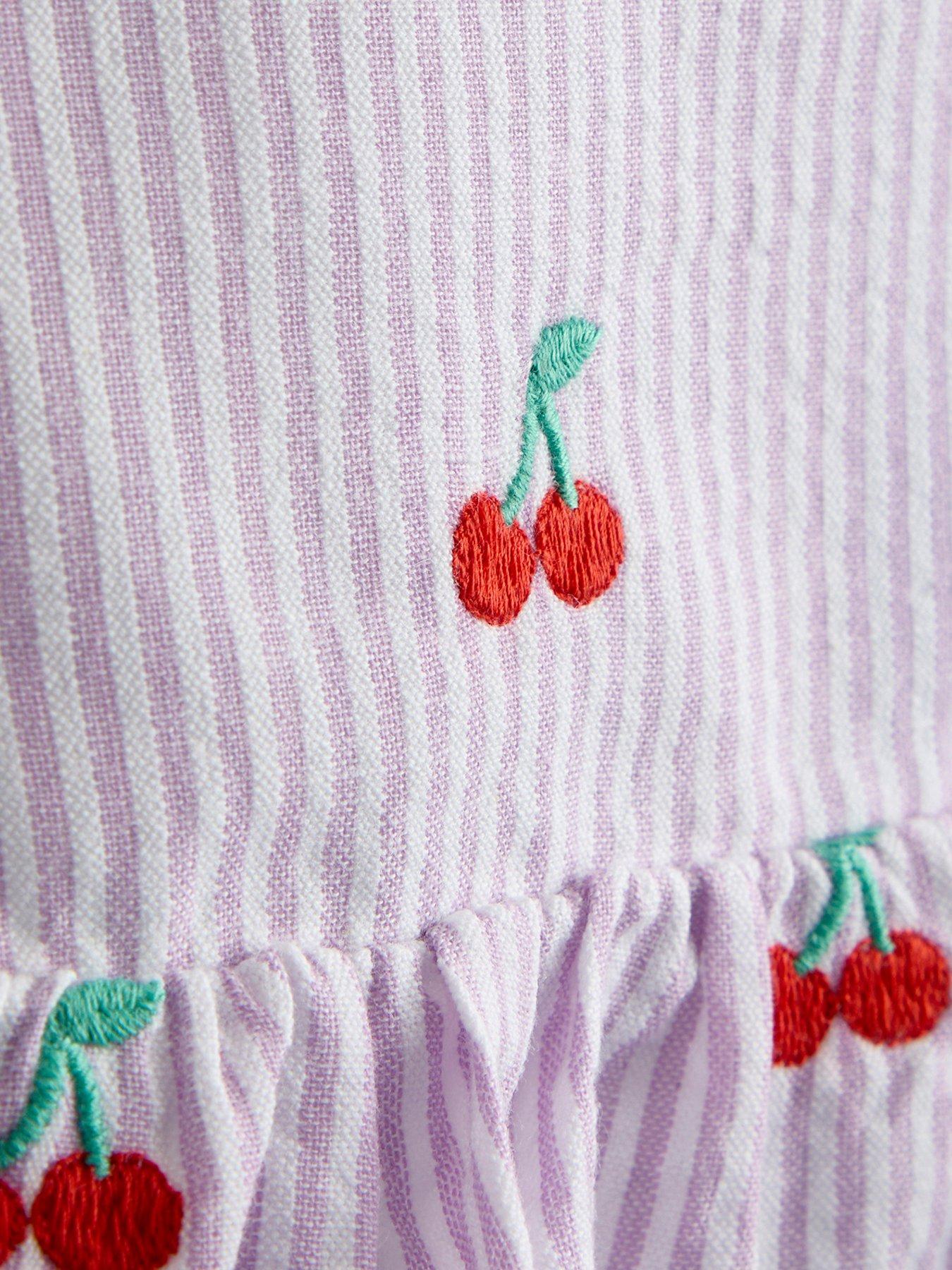 Image 3 of 7 of JoJo Maman Bebe Toddler Girls Cherry Embroidered Frilly Top And Trouser Set - Purple