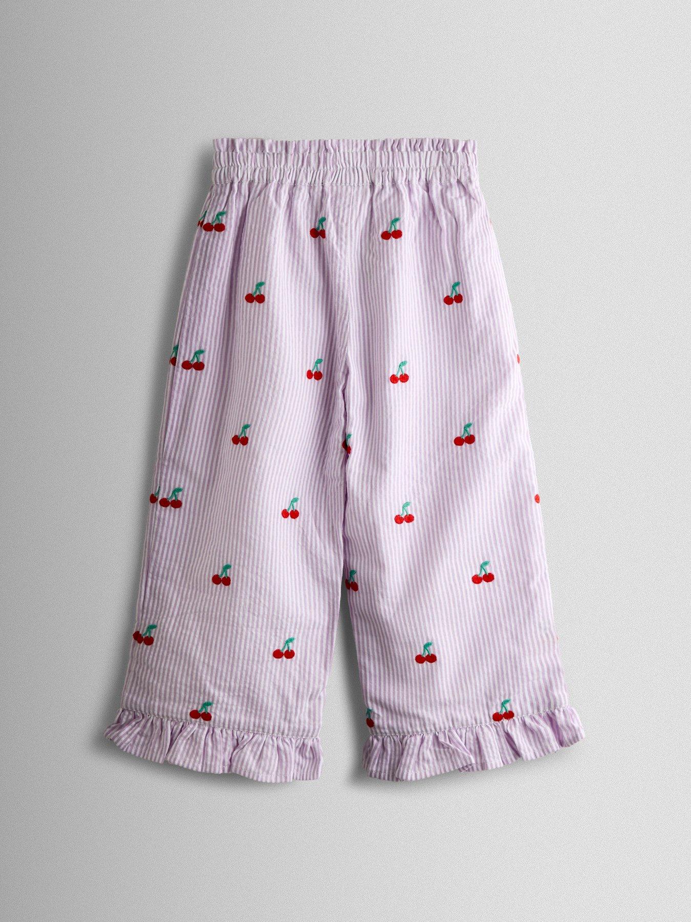 Image 4 of 7 of JoJo Maman Bebe Toddler Girls Cherry Embroidered Frilly Top And Trouser Set - Purple