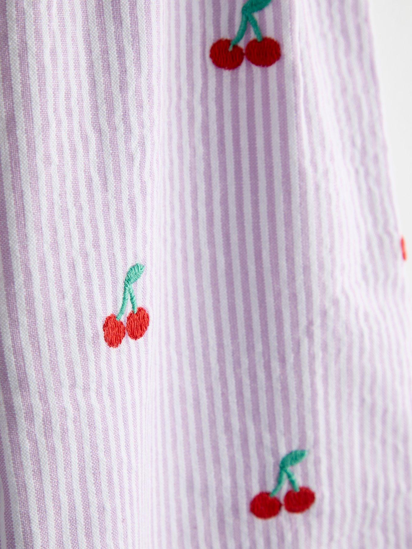 Image 5 of 7 of JoJo Maman Bebe Toddler Girls Cherry Embroidered Frilly Top And Trouser Set - Purple