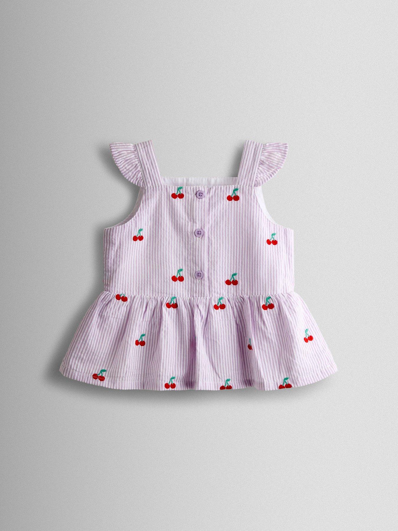 Image 6 of 7 of JoJo Maman Bebe Toddler Girls Cherry Embroidered Frilly Top And Trouser Set - Purple