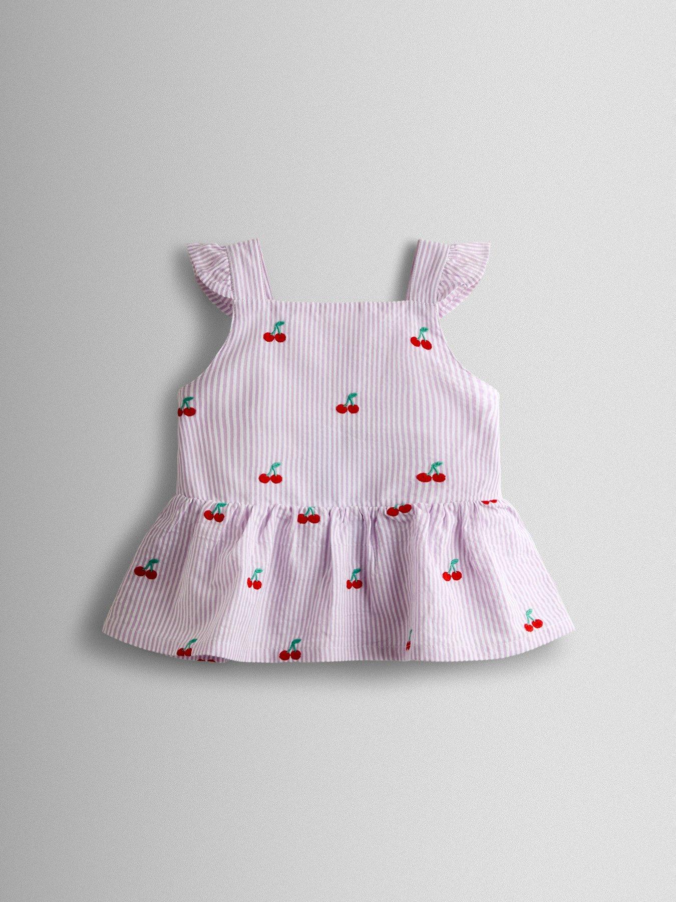Image 7 of 7 of JoJo Maman Bebe Toddler Girls Cherry Embroidered Frilly Top And Trouser Set - Purple