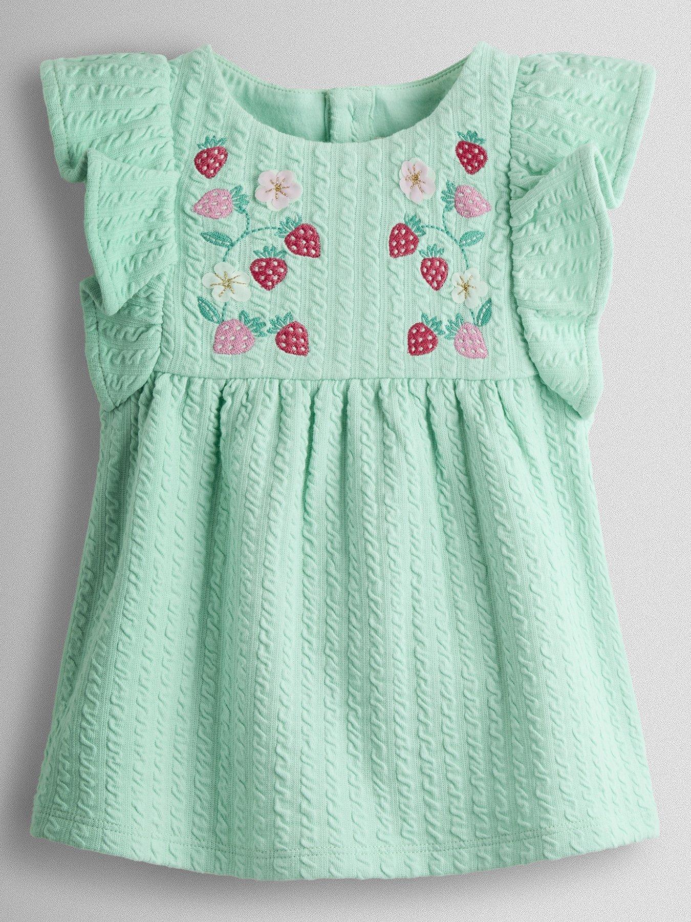 JoJo Maman Bebe Toddler Girls Strawberry Embroidery Peplum Top - Green