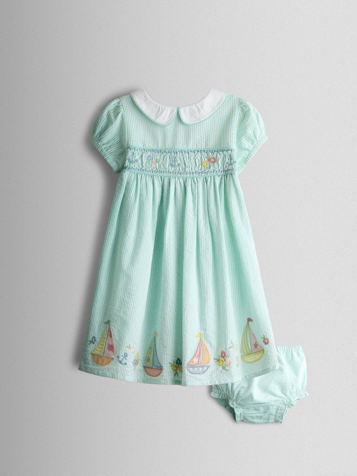 JoJo Maman Bebe Toddler Girls Floral Embroidered Smocked Dress - Green