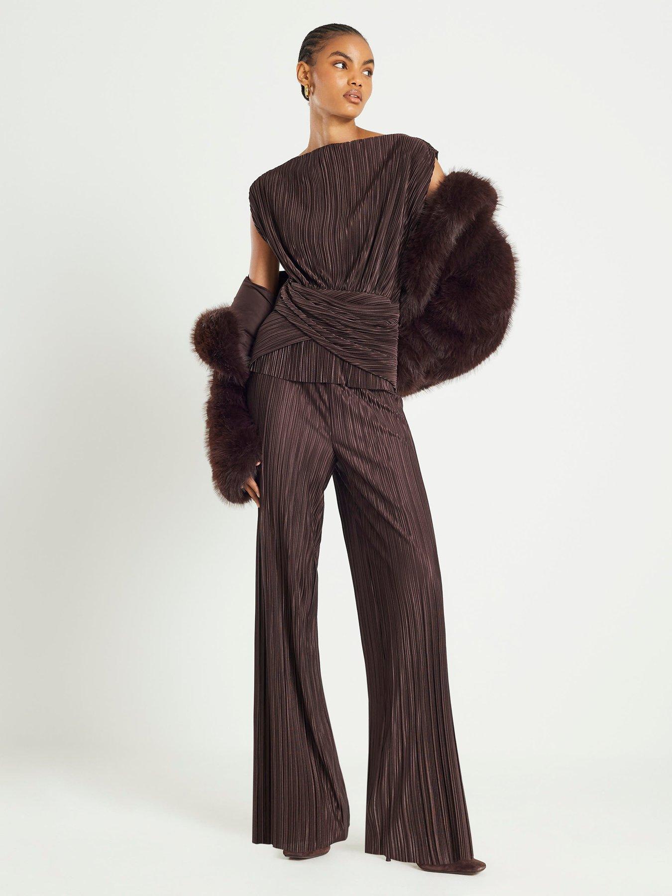 river-island-plisse-wide-leg-trouser-brown