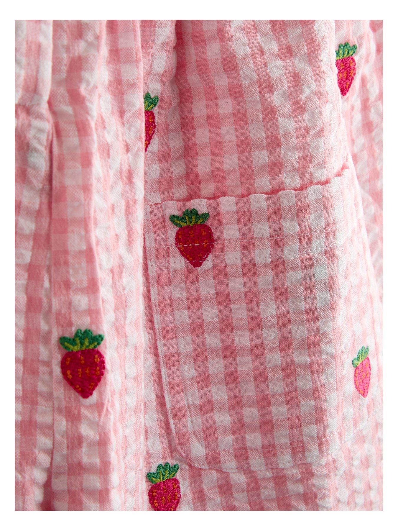 Image 2 of 3 of JoJo Maman Bebe Toddler Girls Strawberry Embroidered Gingham Playsuit - Light Pink