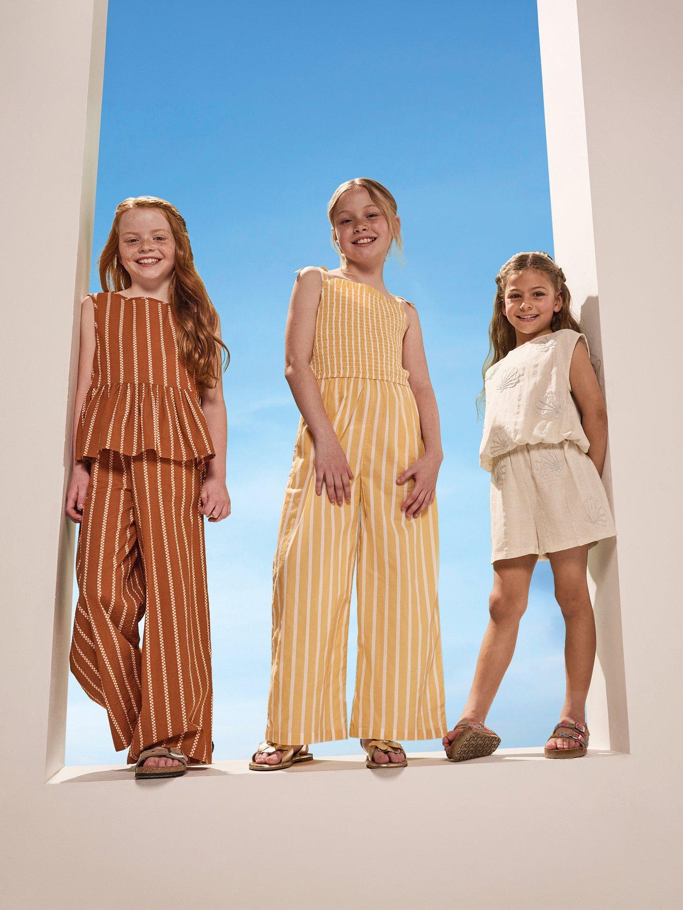 The Very Collection Girls Peplum Top And Trouser Stripe Set - Beige