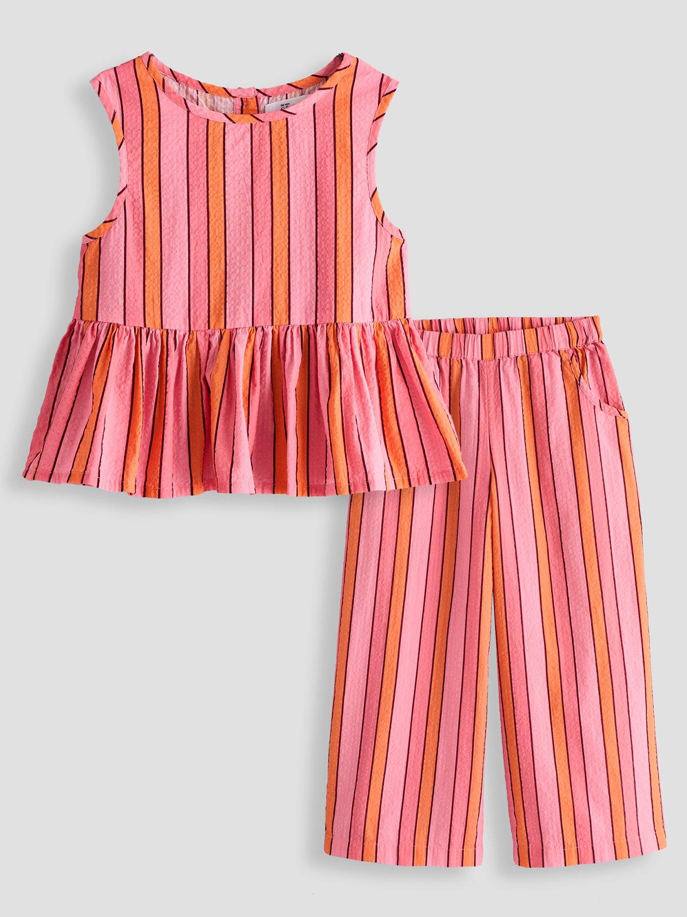 The Very Collection Girls Peplum Top And Trouser Stripe Set - Pink