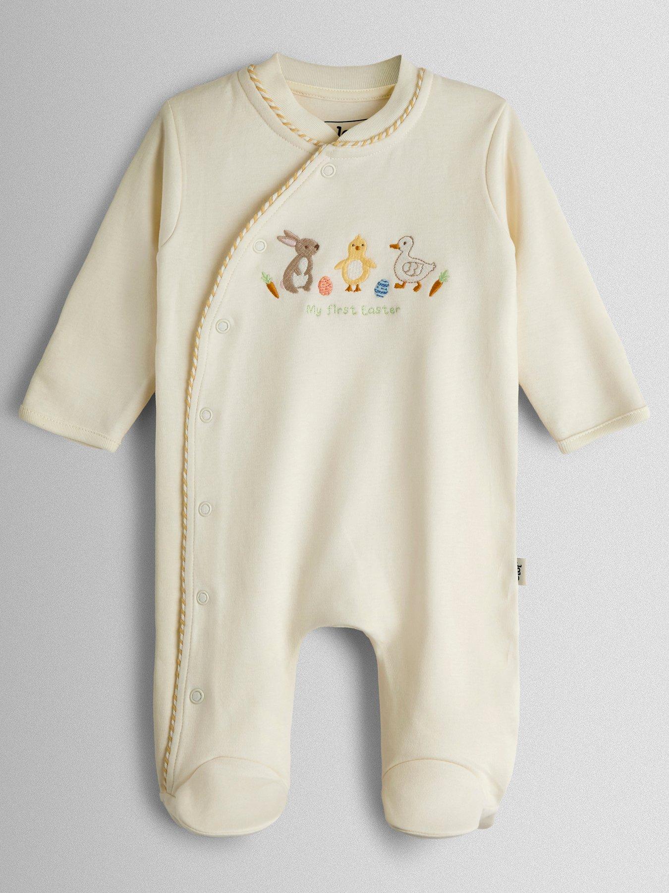 Image 1 of 3 of JoJo Maman Bebe Baby Unisex My First Easter Sleepsuit - White