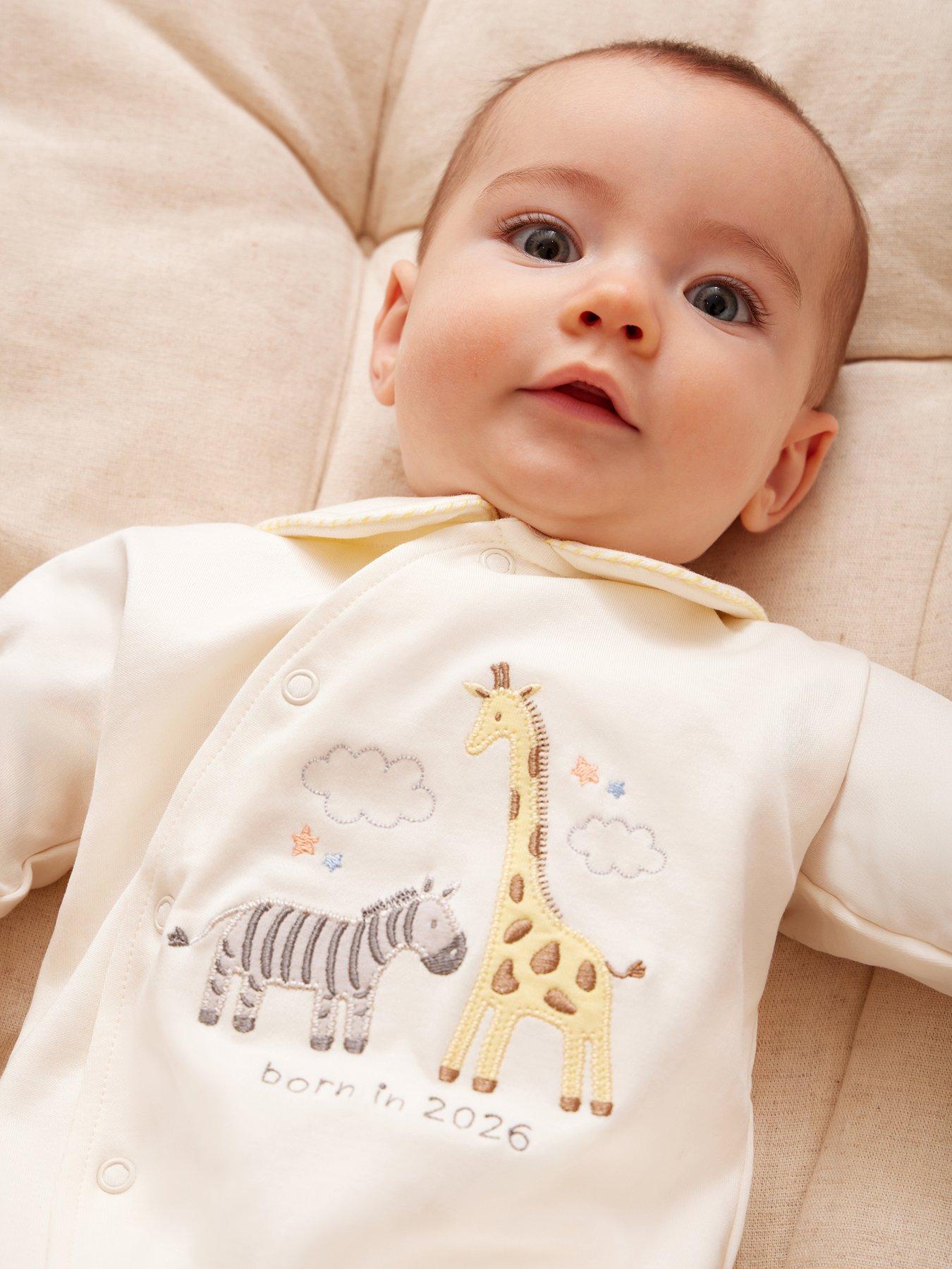 JoJo Maman Bebe Baby Unisex Born In 2026 Safari Sleepsuit - Cream