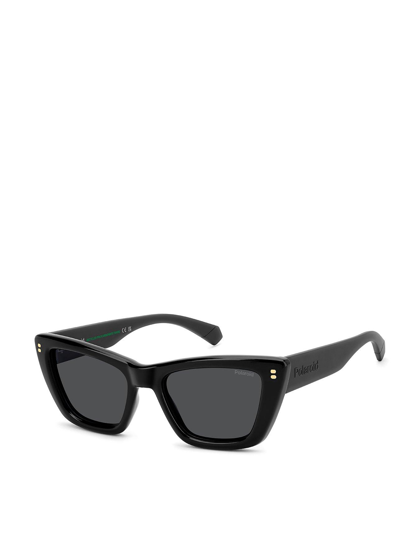  image of polaroid-cat-eye-thick-frame-sunglasses--black