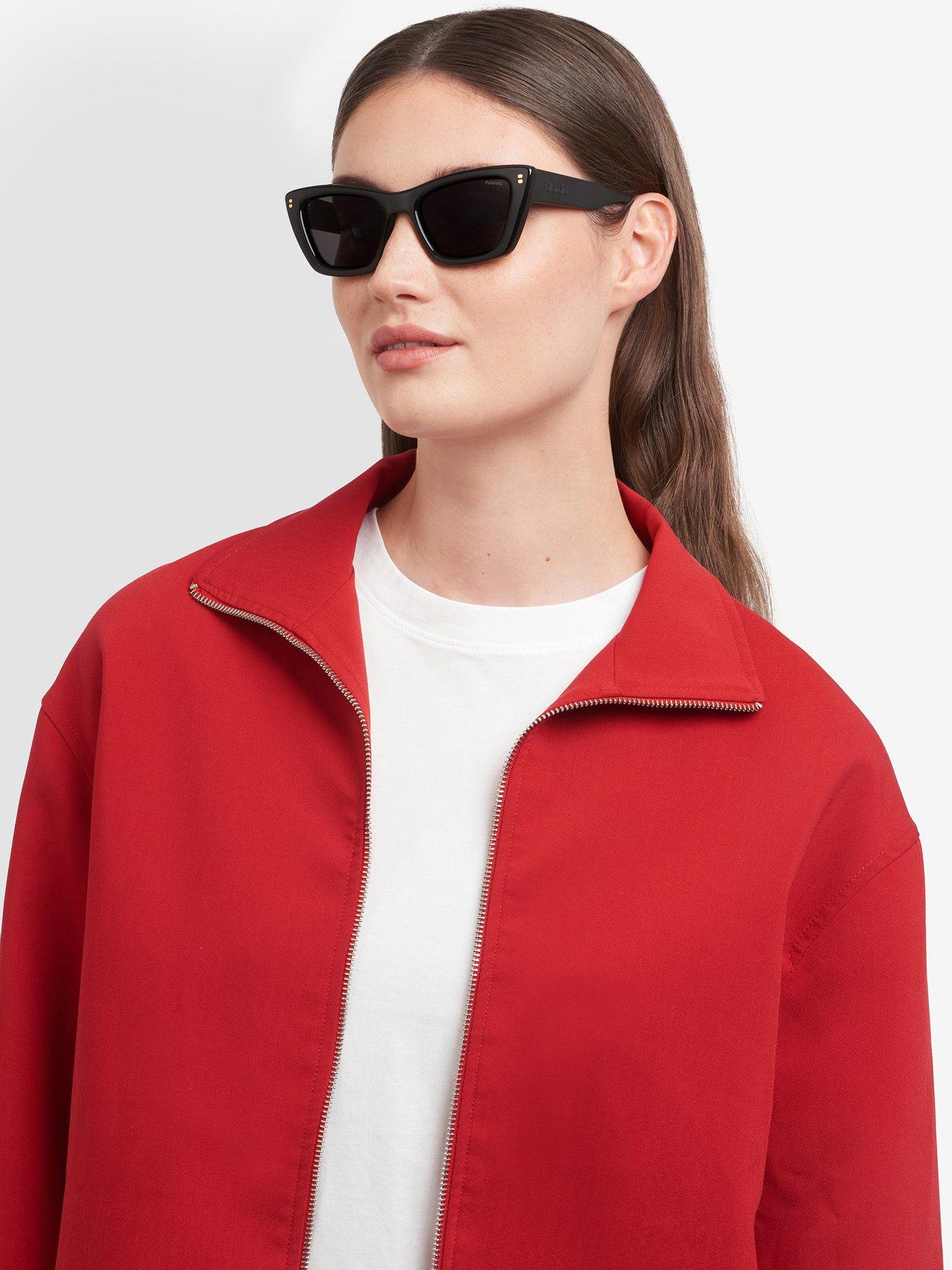  image of polaroid-cat-eye-thick-frame-sunglasses--black