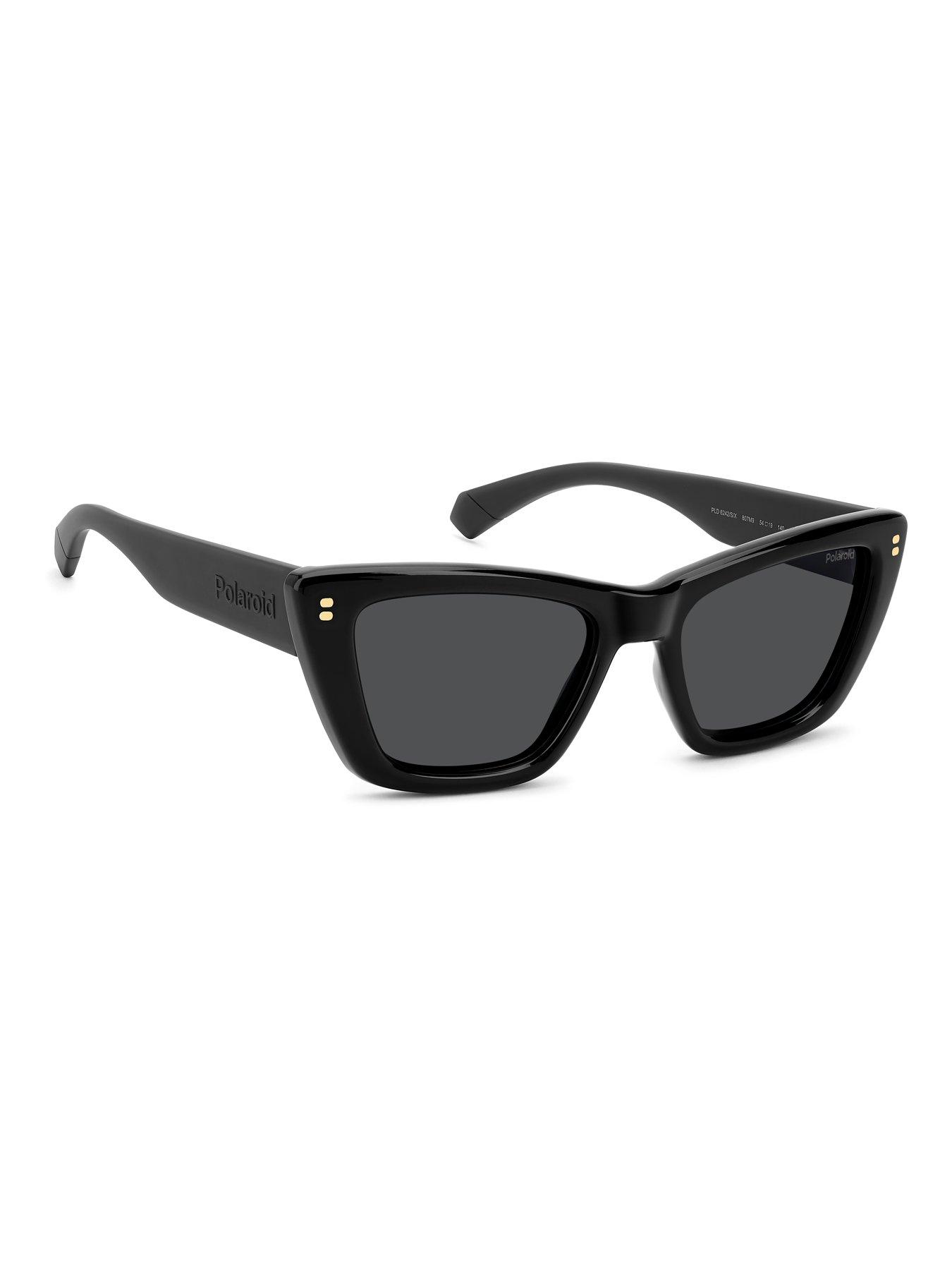 image of polaroid-cat-eye-thick-frame-sunglasses--black