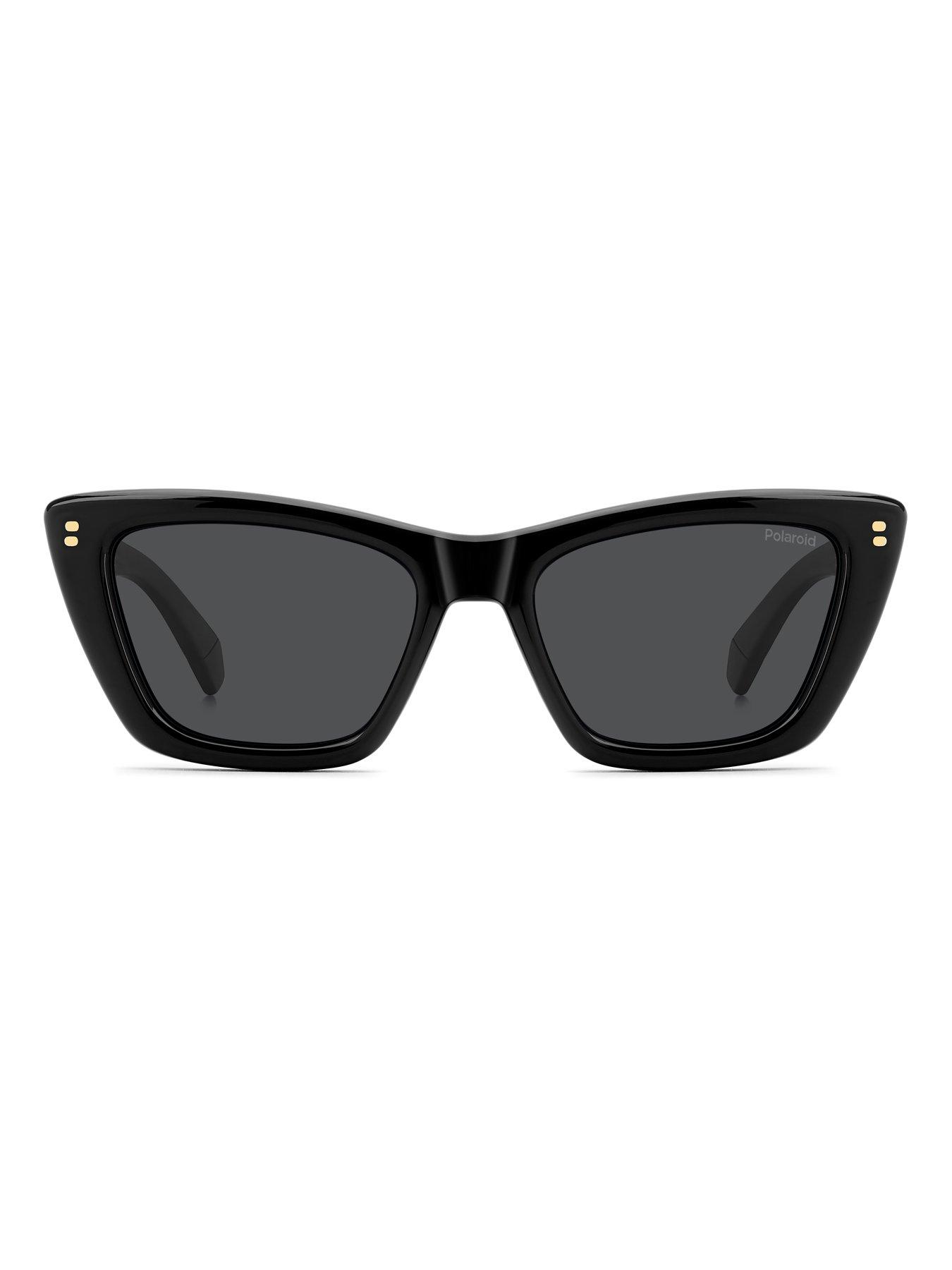  image of polaroid-cat-eye-thick-frame-sunglasses--black