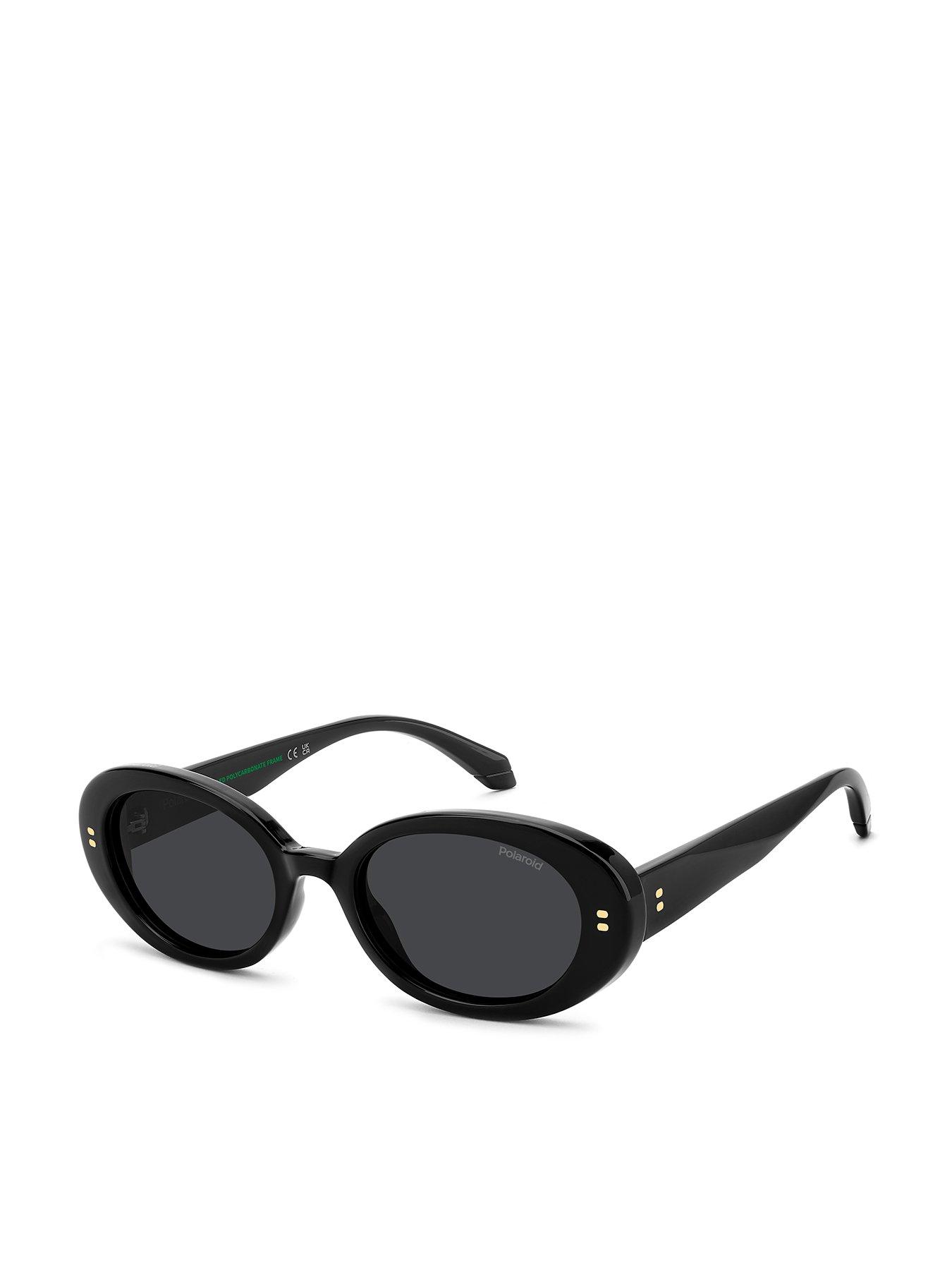 Image 1 of 7 of Polaroid Round Thick Frame Sunglasses- Black