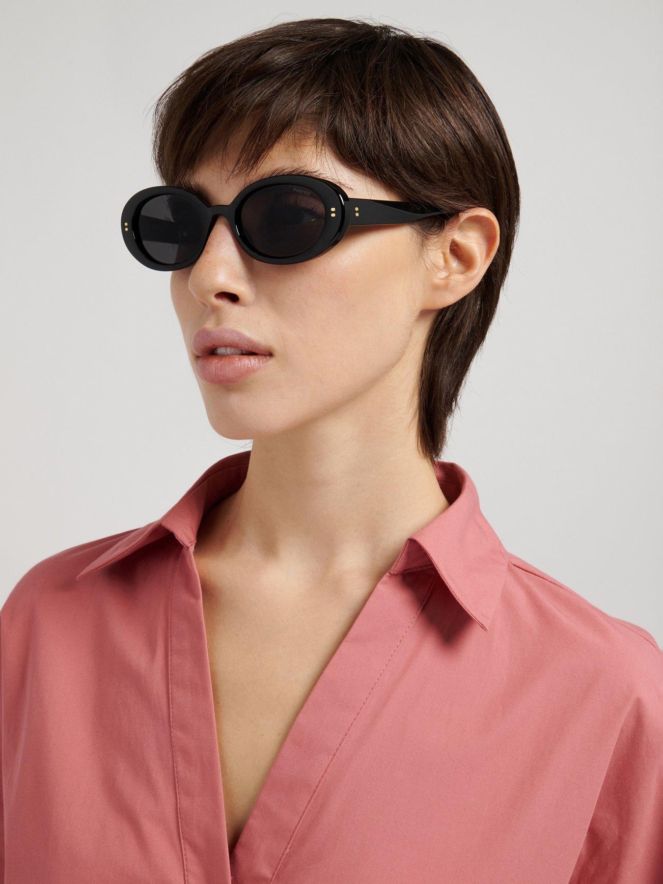 Image 2 of 7 of Polaroid Round Thick Frame Sunglasses- Black