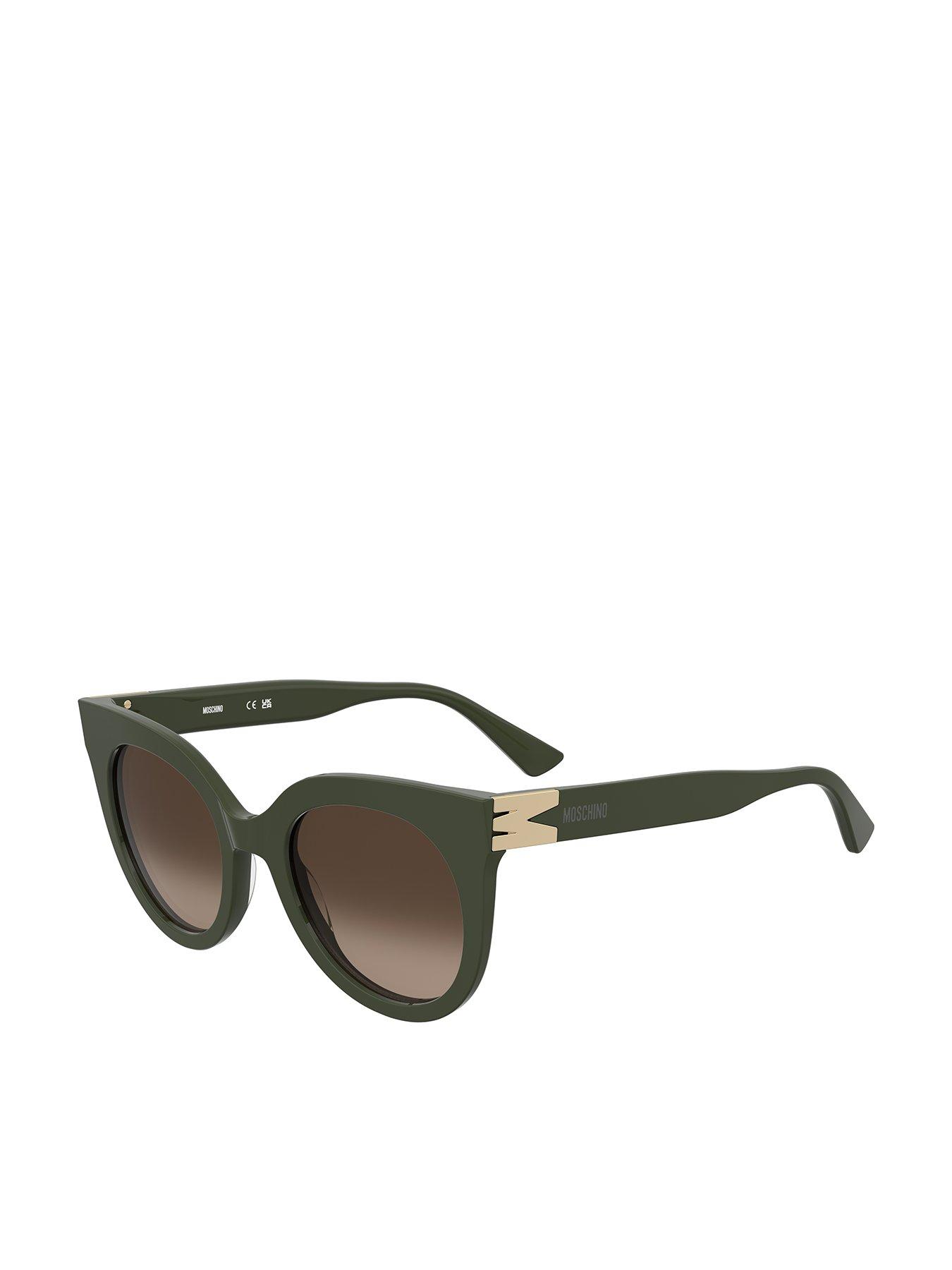 Moschino Round Frame Sunglasses With M Trim- Dark Green
