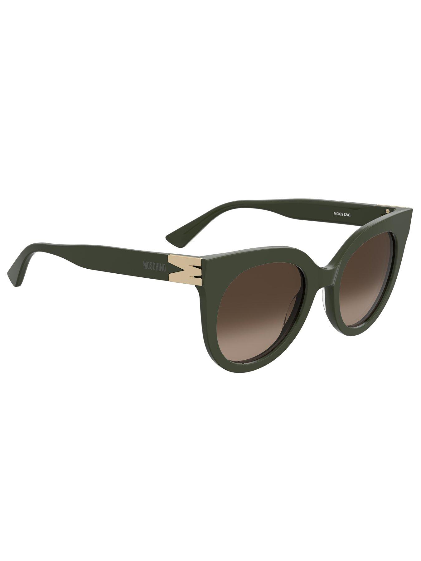 Image 3 of 4 of Moschino Round Frame Sunglasses With M Trim- Dark Green