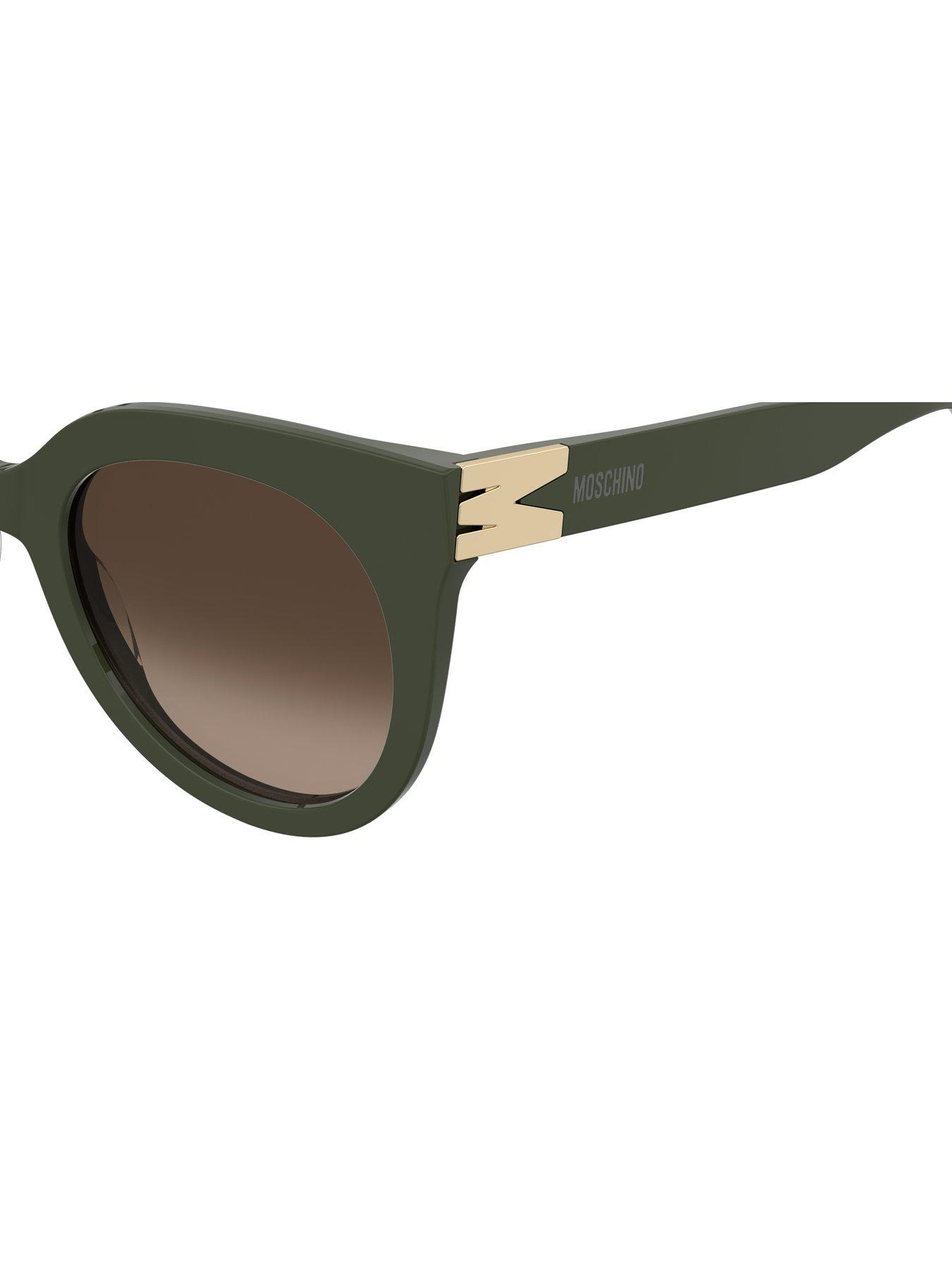 Image 4 of 4 of Moschino Round Frame Sunglasses With M Trim- Dark Green