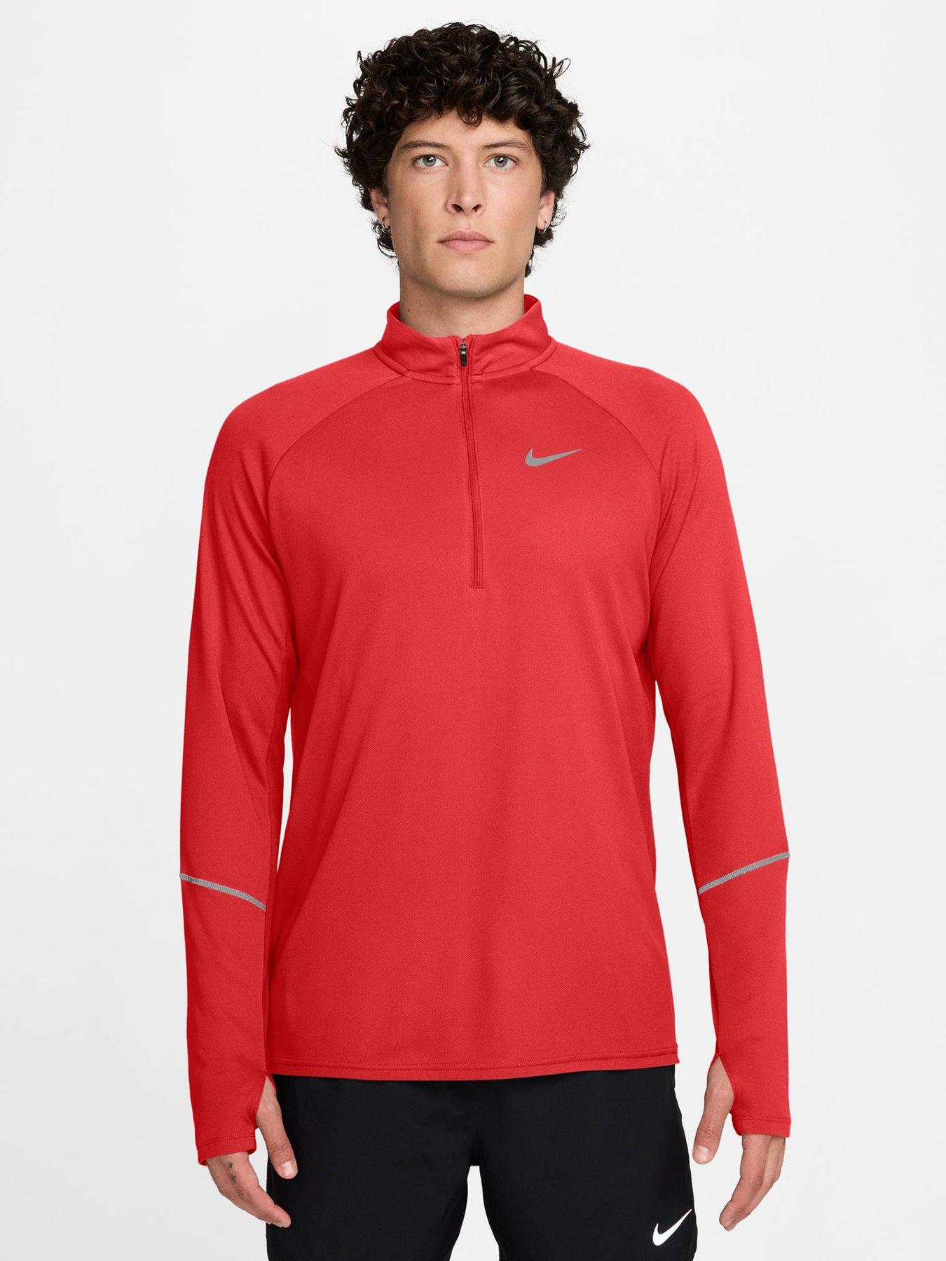 Nike Mens Running Miler Dri-Fit UV Long Sleeve T-Shirt - Red