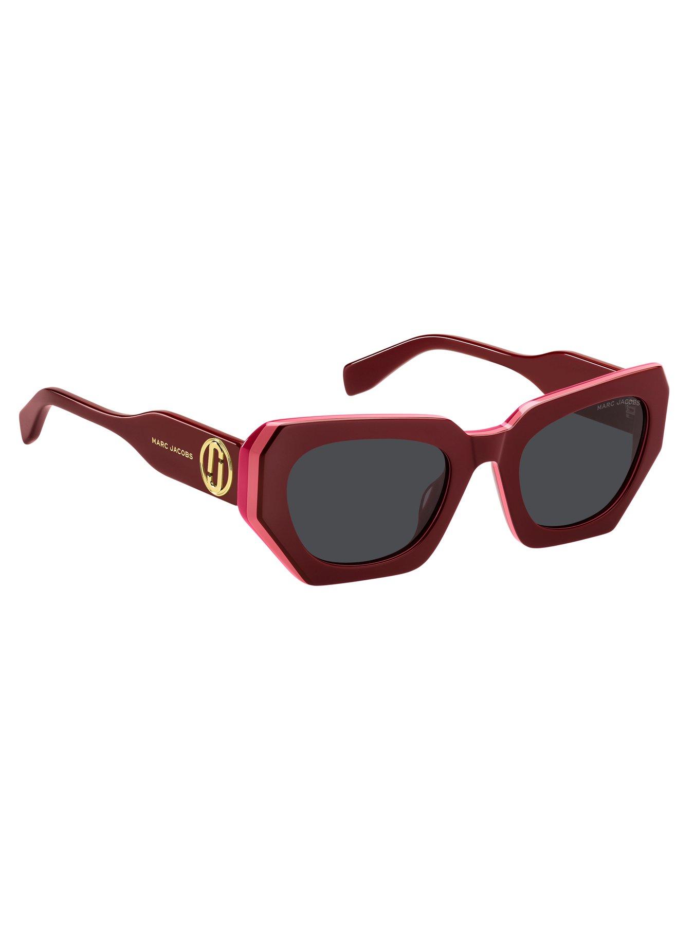  image of marc-jacobs-rectangular-sunglasses-with-geometric-edge--dark-red