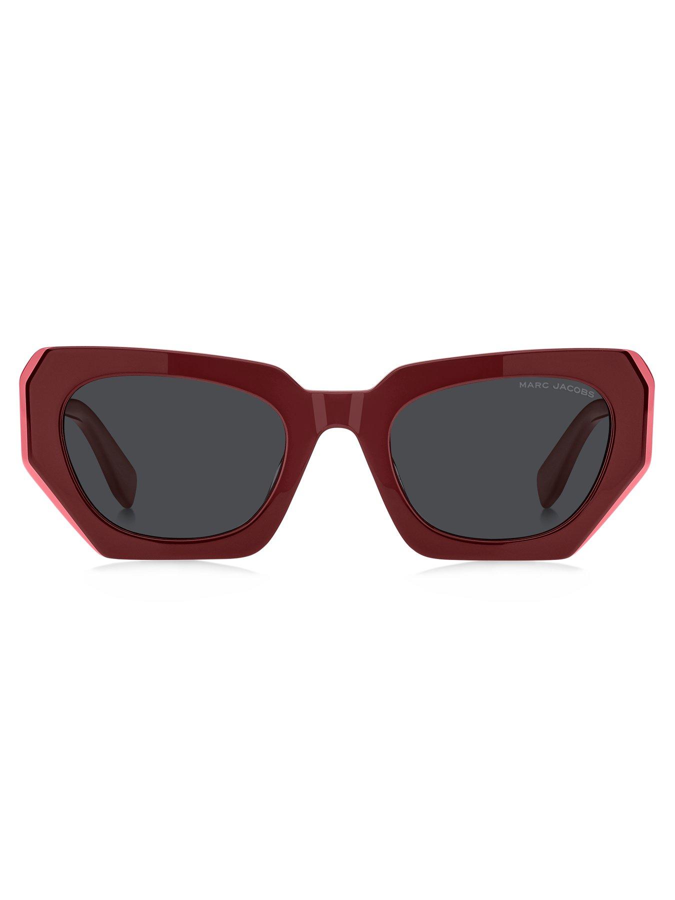  image of marc-jacobs-rectangular-sunglasses-with-geometric-edge--dark-red
