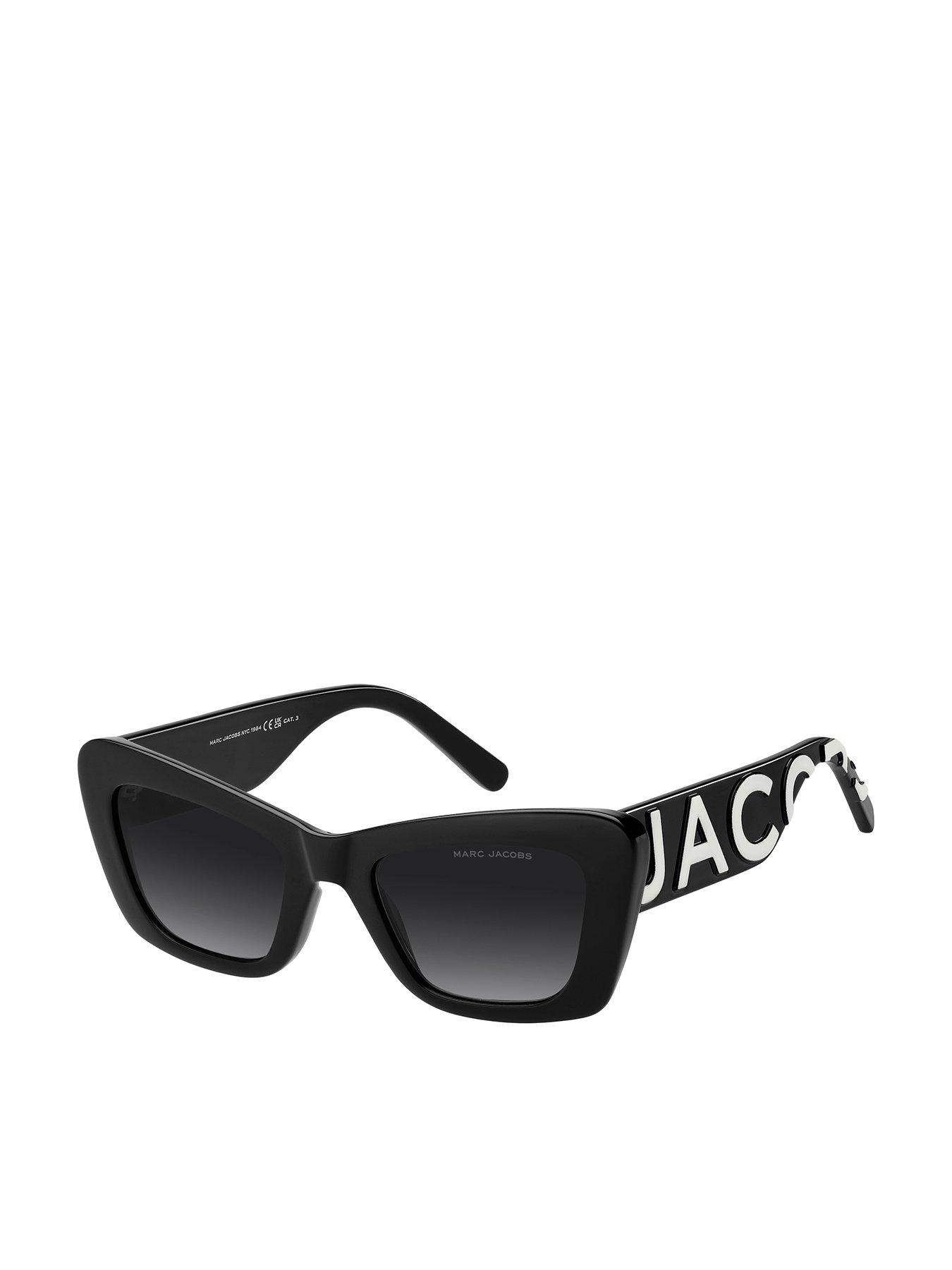 front image of marc-jacobs-womens-thick-frame-branded-arm-sunglasses-black
