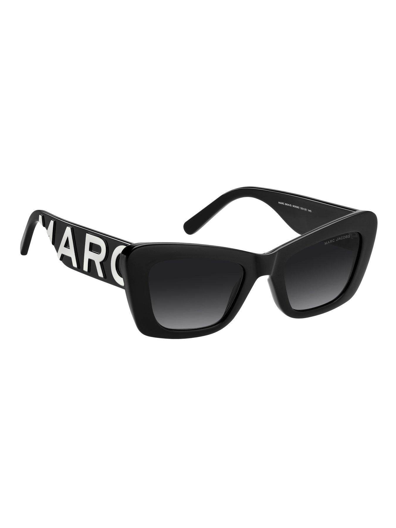  image of marc-jacobs-womens-thick-frame-branded-arm-sunglasses-black