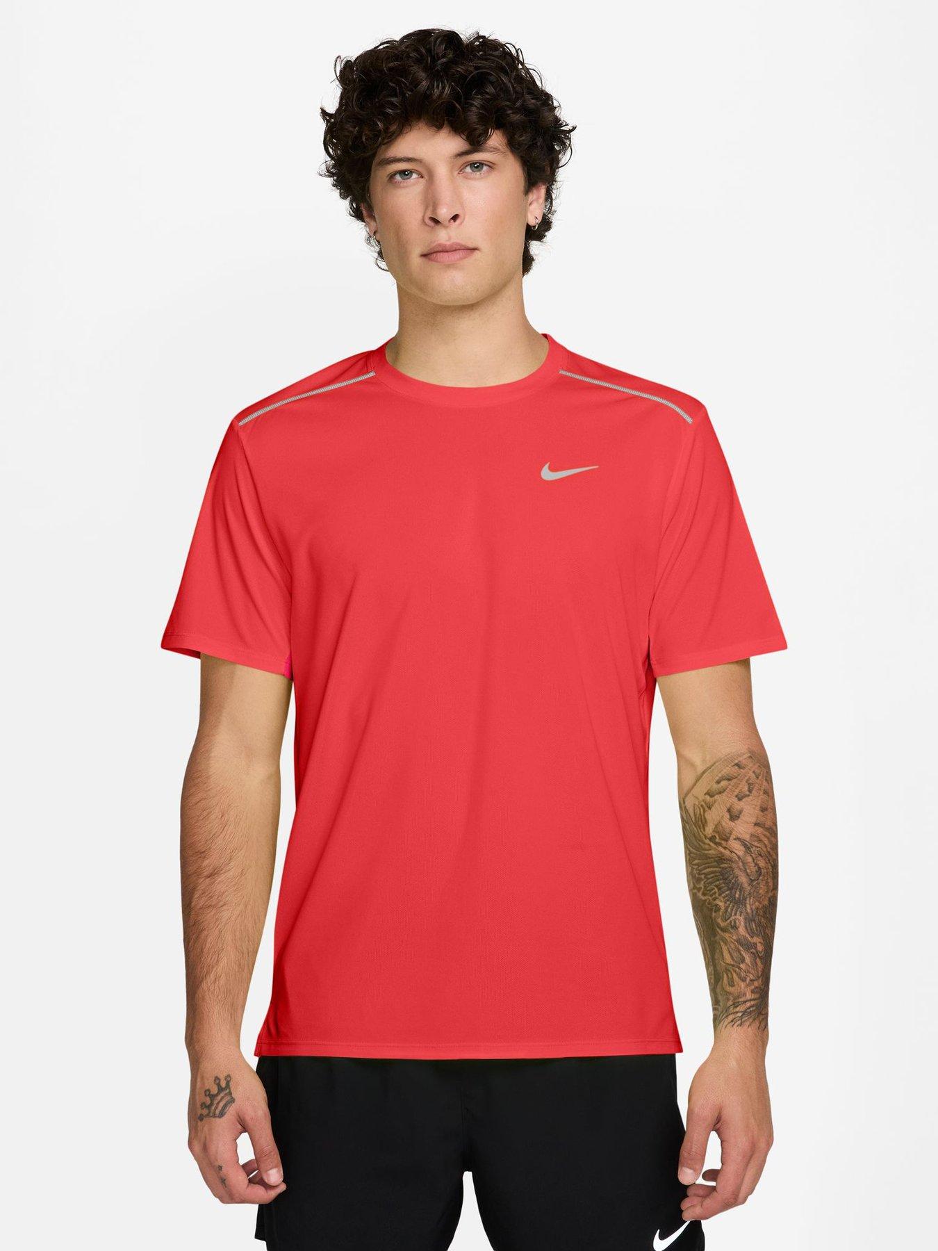 Nike Mens Running Miler Dri-Fit UV Short-Sleeve T-Shirt - Red