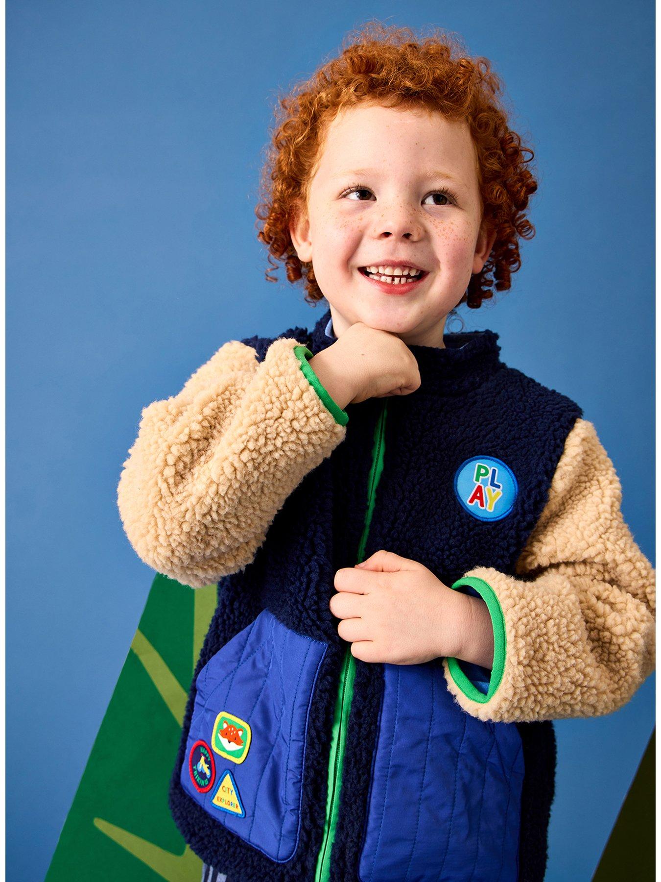 JoJo Maman Bebe Toddler Boys Colour Block Fleece Jacket - Navy
