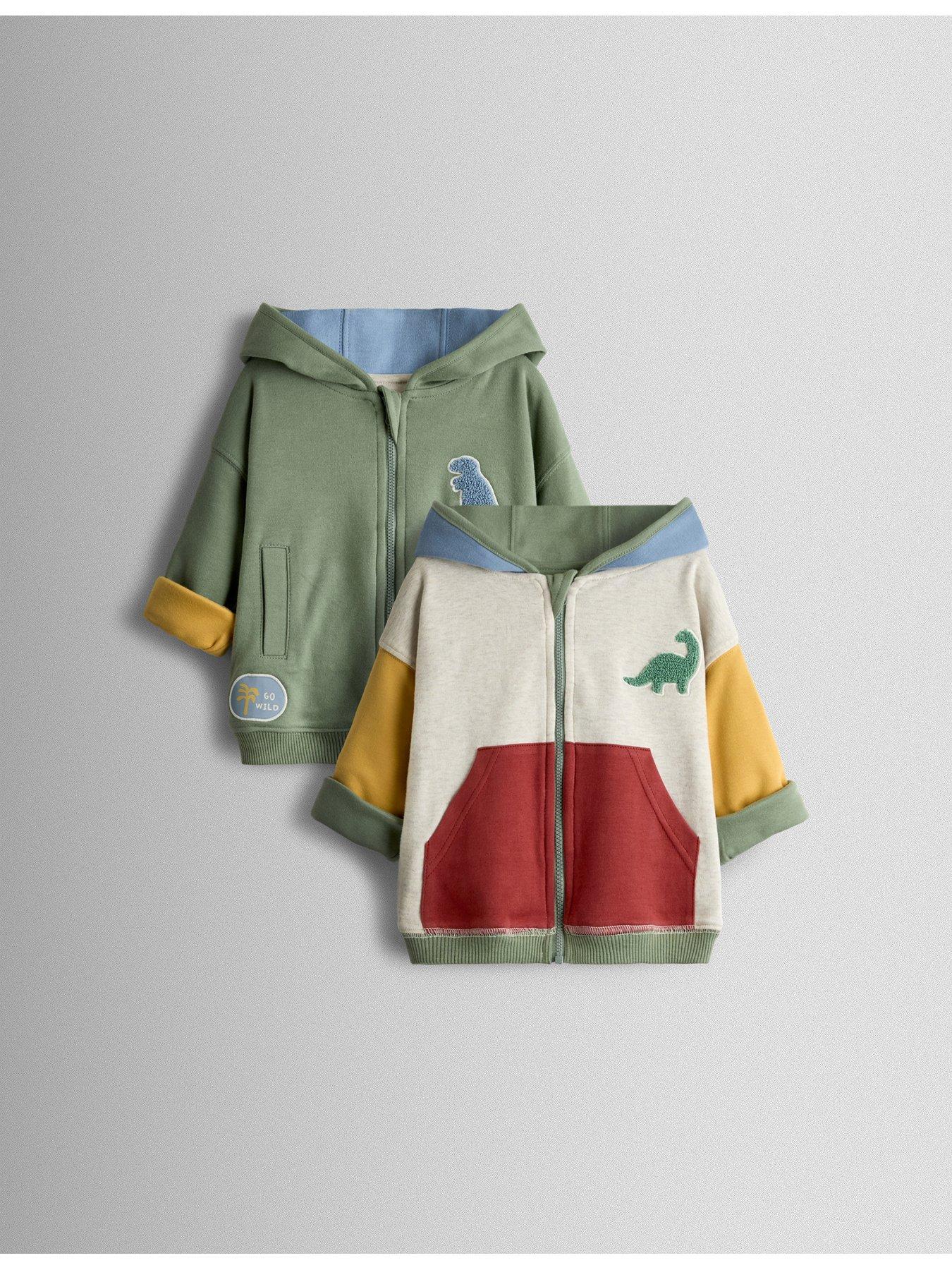 JoJo Maman Bebe Toddler Boys Contemporary Boucle Dino Reversible Hoodie - Khaki