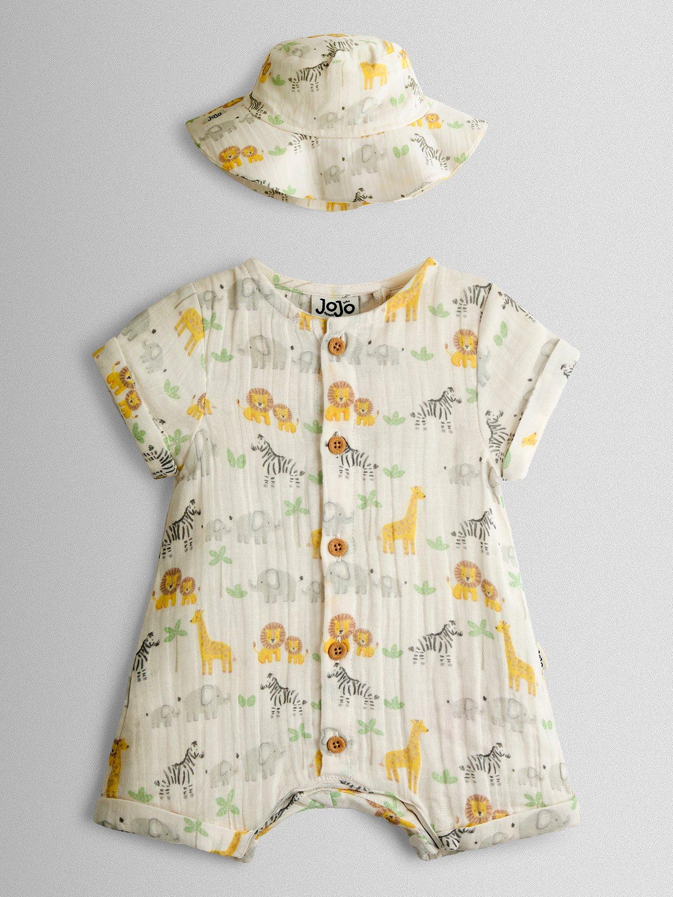 Image 2 of 7 of JoJo Maman Bebe Baby Boys Safari Romper &amp; Hat Set - Cream