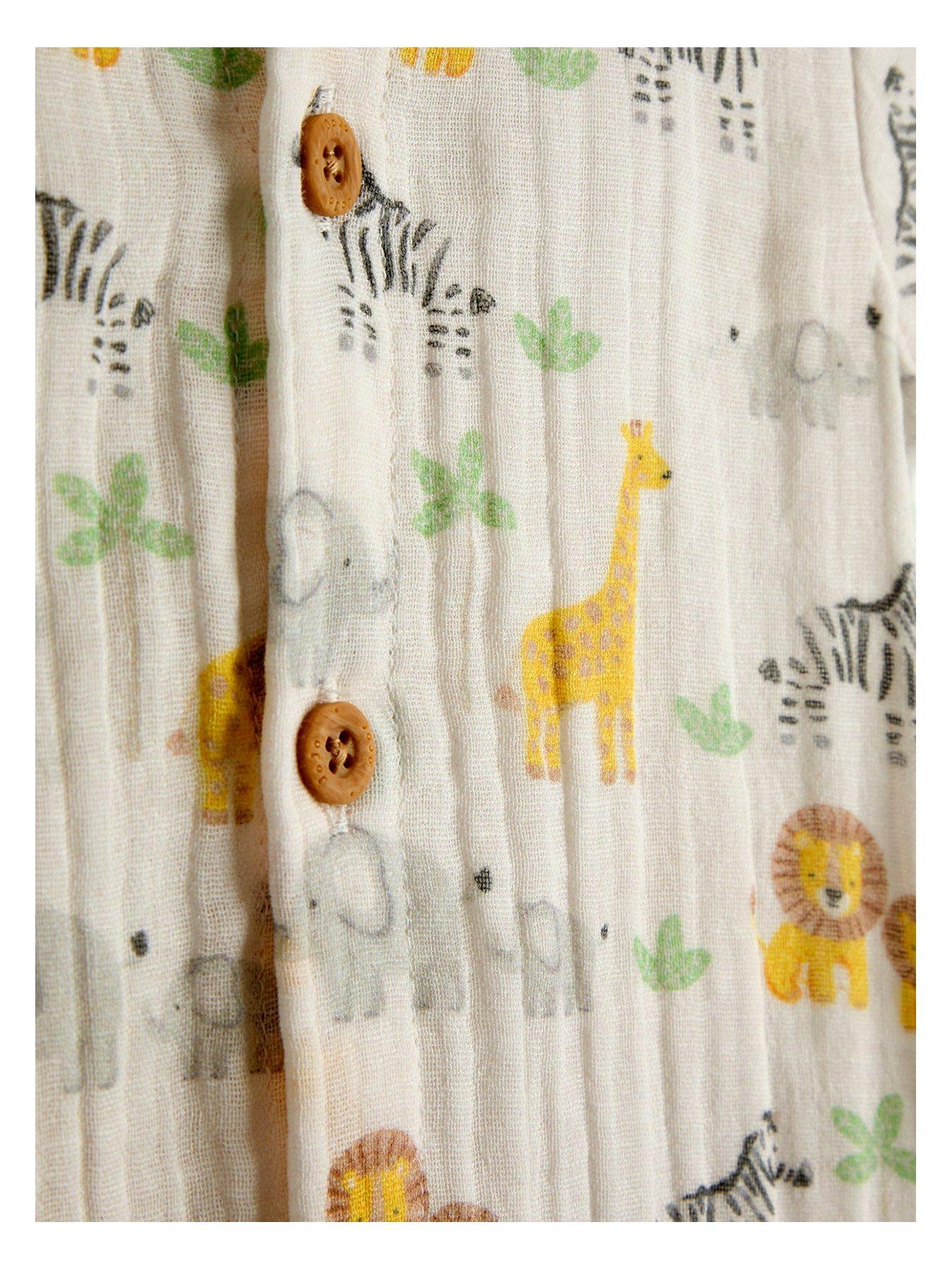 Image 3 of 7 of JoJo Maman Bebe Baby Boys Safari Romper &amp; Hat Set - Cream