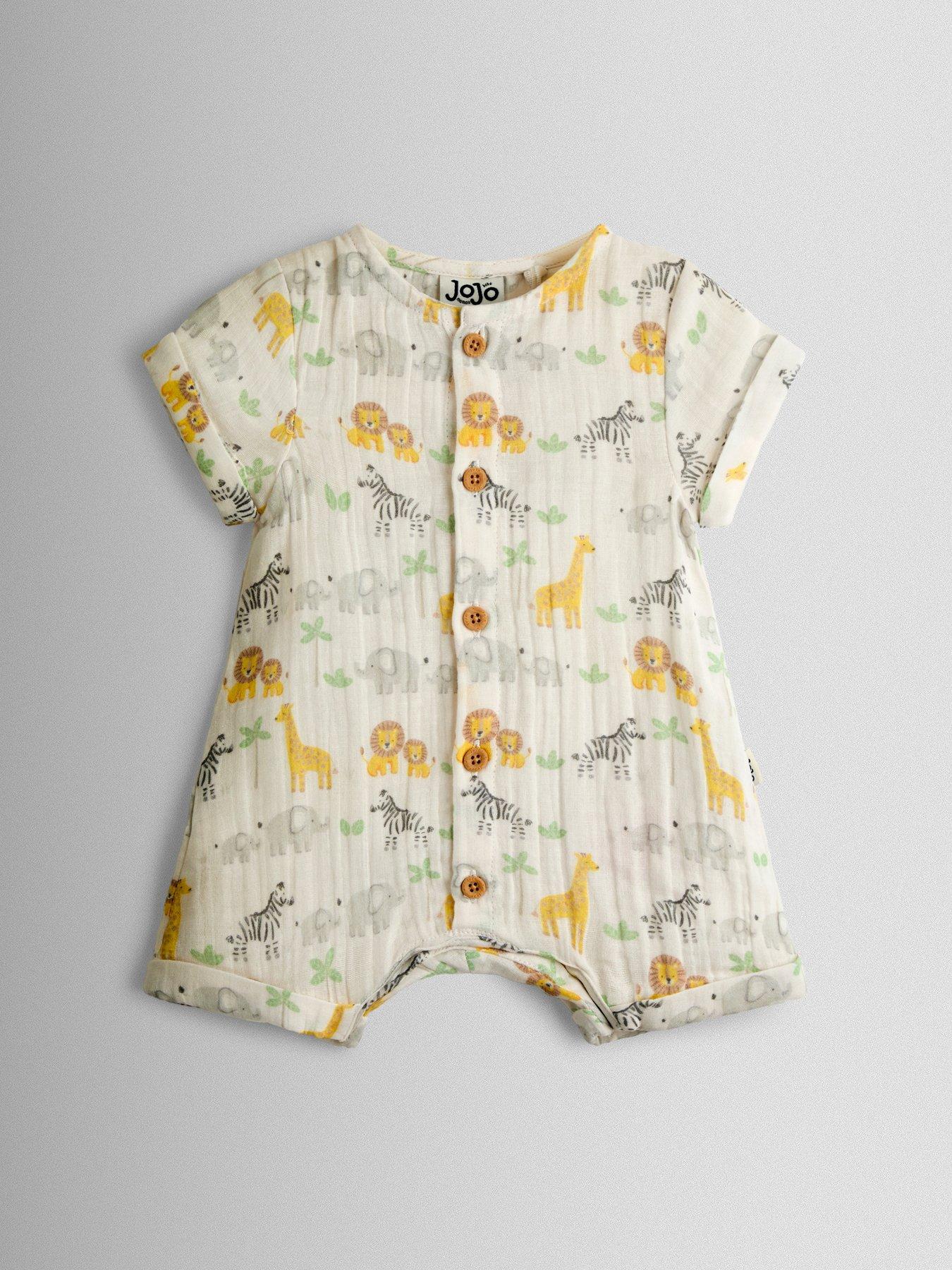 Image 4 of 7 of JoJo Maman Bebe Baby Boys Safari Romper &amp; Hat Set - Cream
