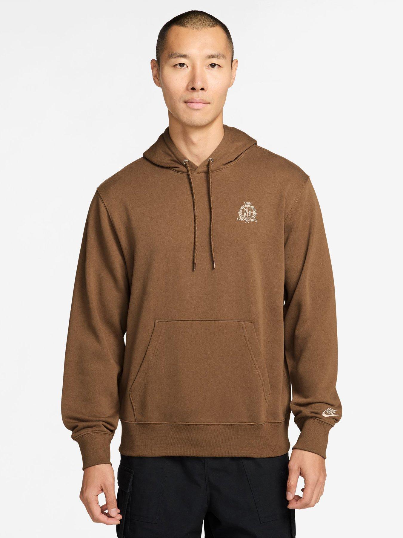 Nike Mens Sportswear Club Crest Logo Overhead Hoodie - Brown