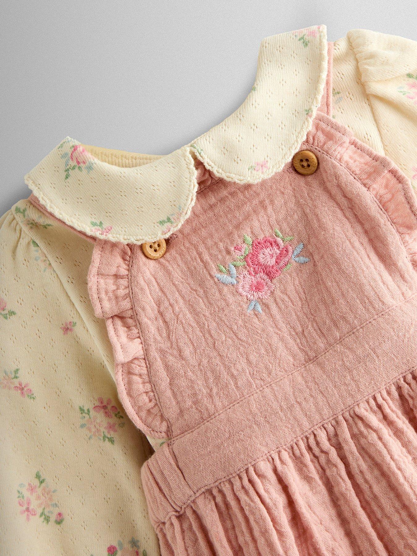 Image 2 of 7 of JoJo Maman Bebe Baby Girls Rose Bubble Romper &amp; Body Set - Pink
