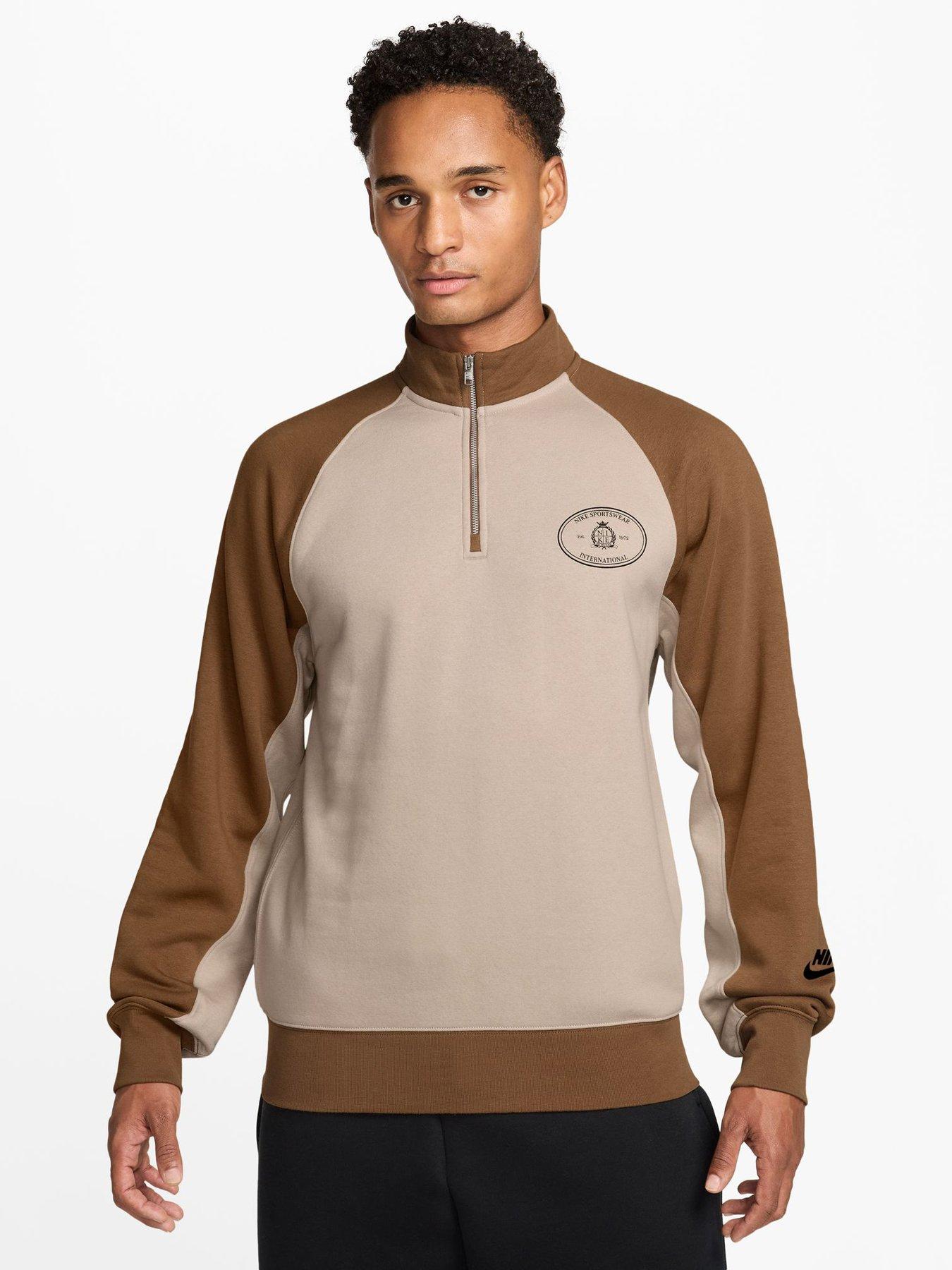 Nike Mens Sportswear Club Half Zip Sweatshirt - Beige