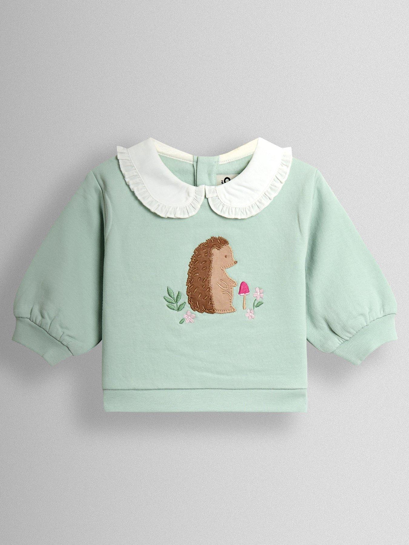 Image 2 of 6 of JoJo Maman Bebe Baby Girls Applique Frill Collar Sweatshirt &amp; Leggings Set - Green