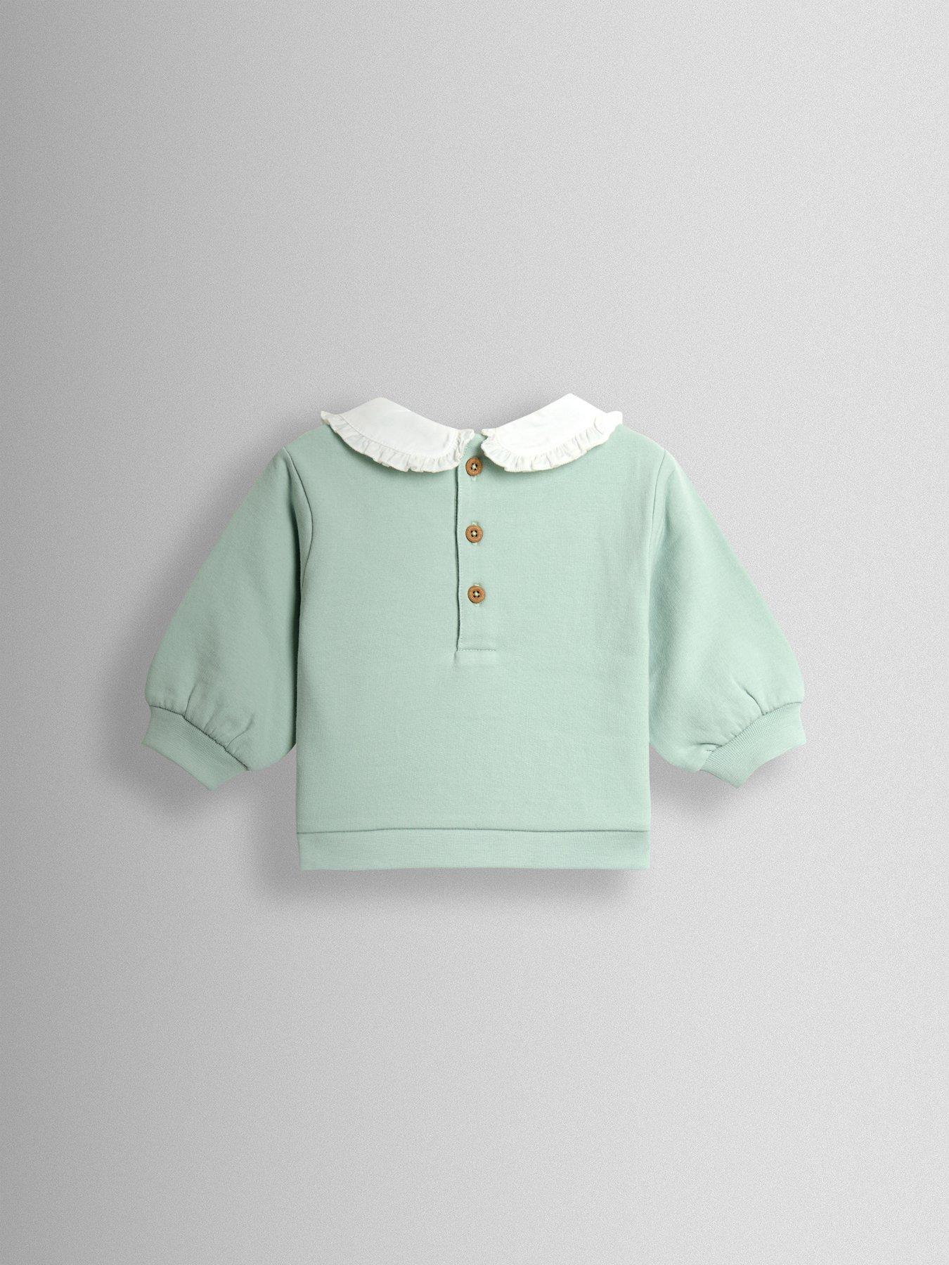 Image 3 of 6 of JoJo Maman Bebe Baby Girls Applique Frill Collar Sweatshirt &amp; Leggings Set - Green