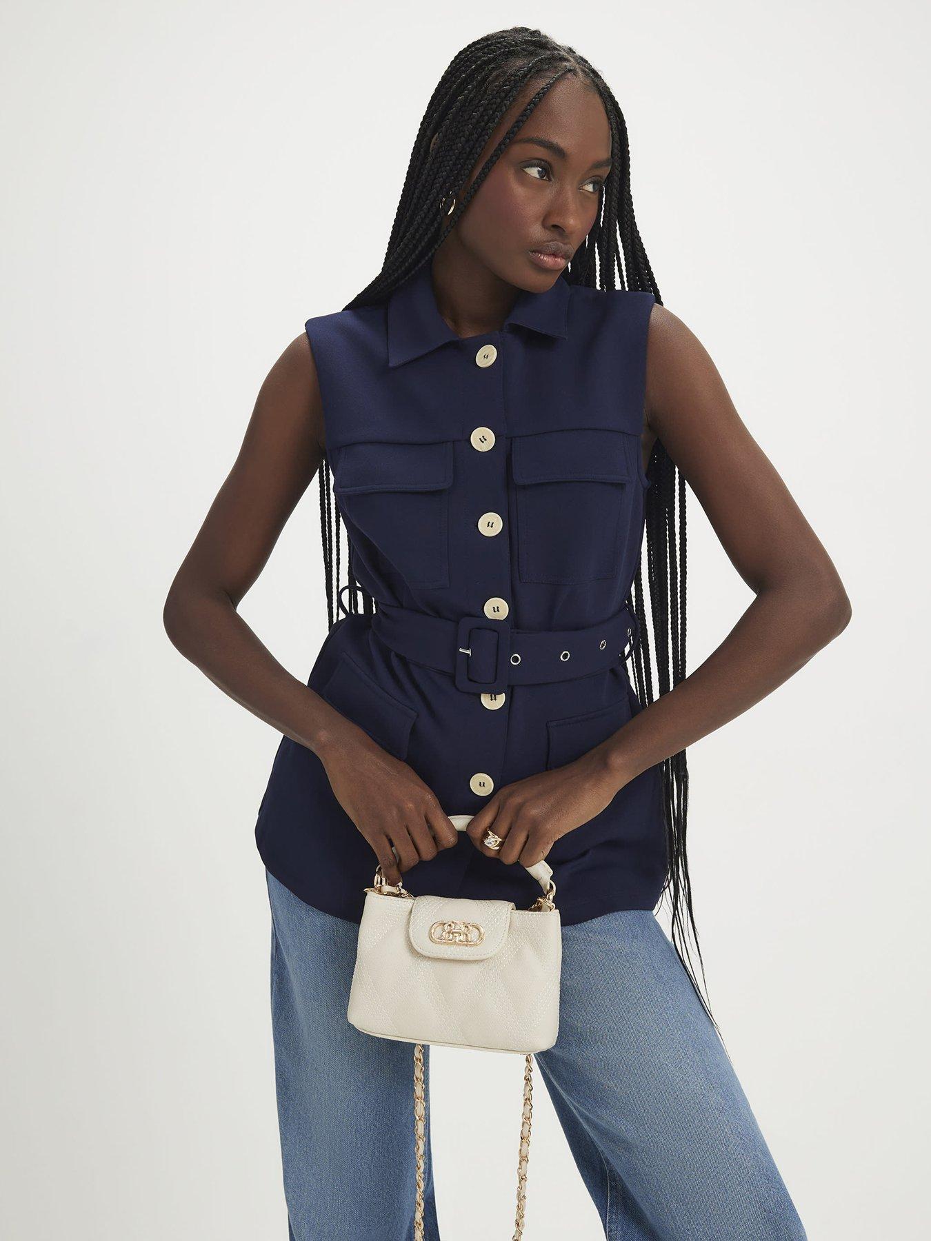 Image 1 of 4 of River Island Short Belted Utility Waistcoat - Navy