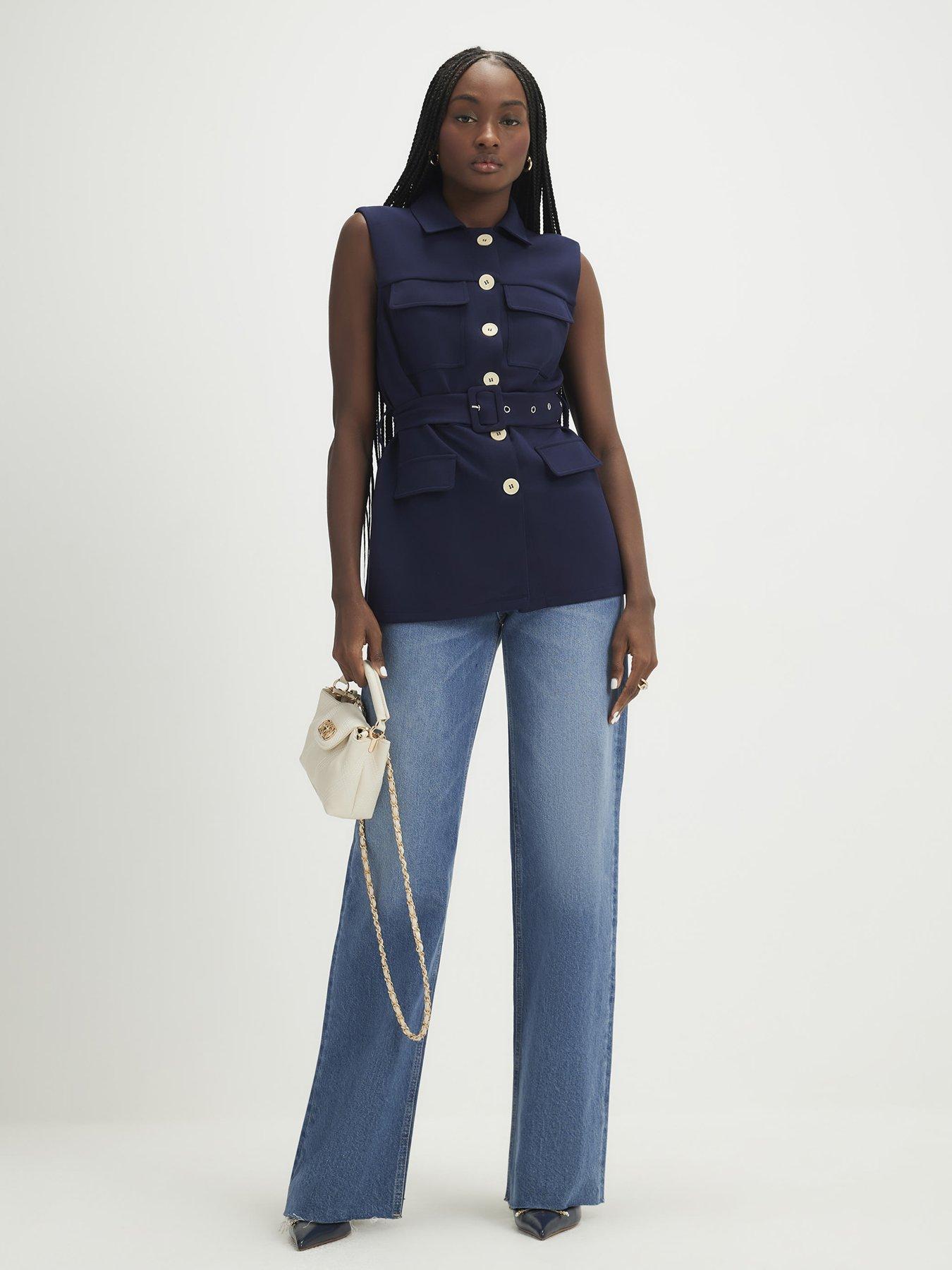 Image 3 of 4 of River Island Short Belted Utility Waistcoat - Navy