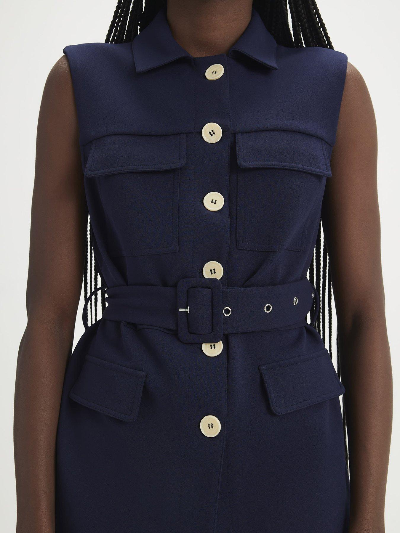 Image 4 of 4 of River Island Short Belted Utility Waistcoat - Navy