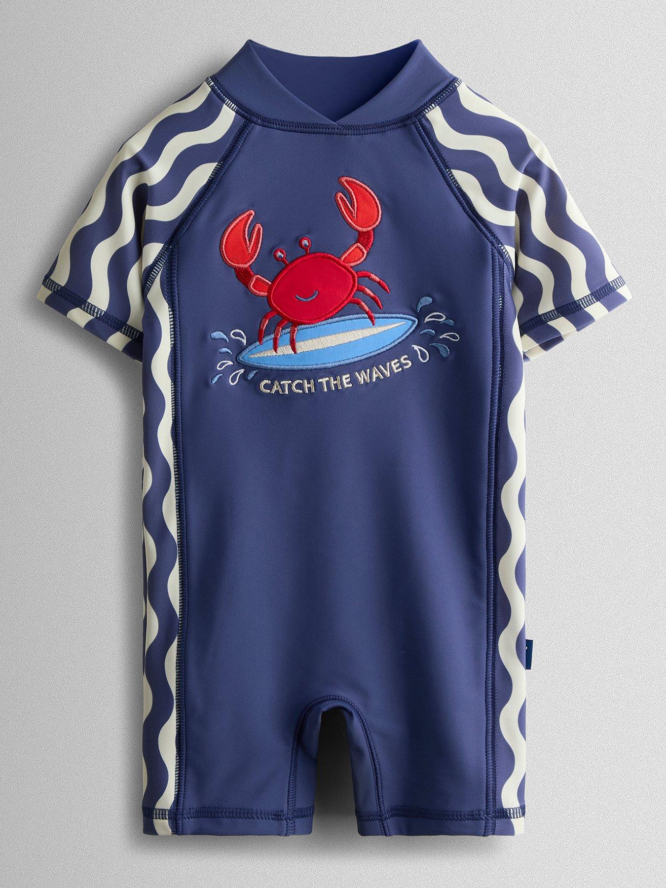 Image 1 of 4 of JoJo Maman Bebe Baby Boys Crab All In One Sun Protection Suit - Navy