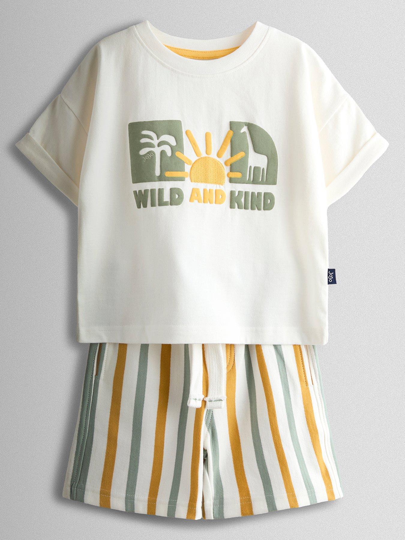 JoJo Maman Bebe Toddler Boys 2 Piece Safari Printed T-Shirt  &  Shorts Set - Cream