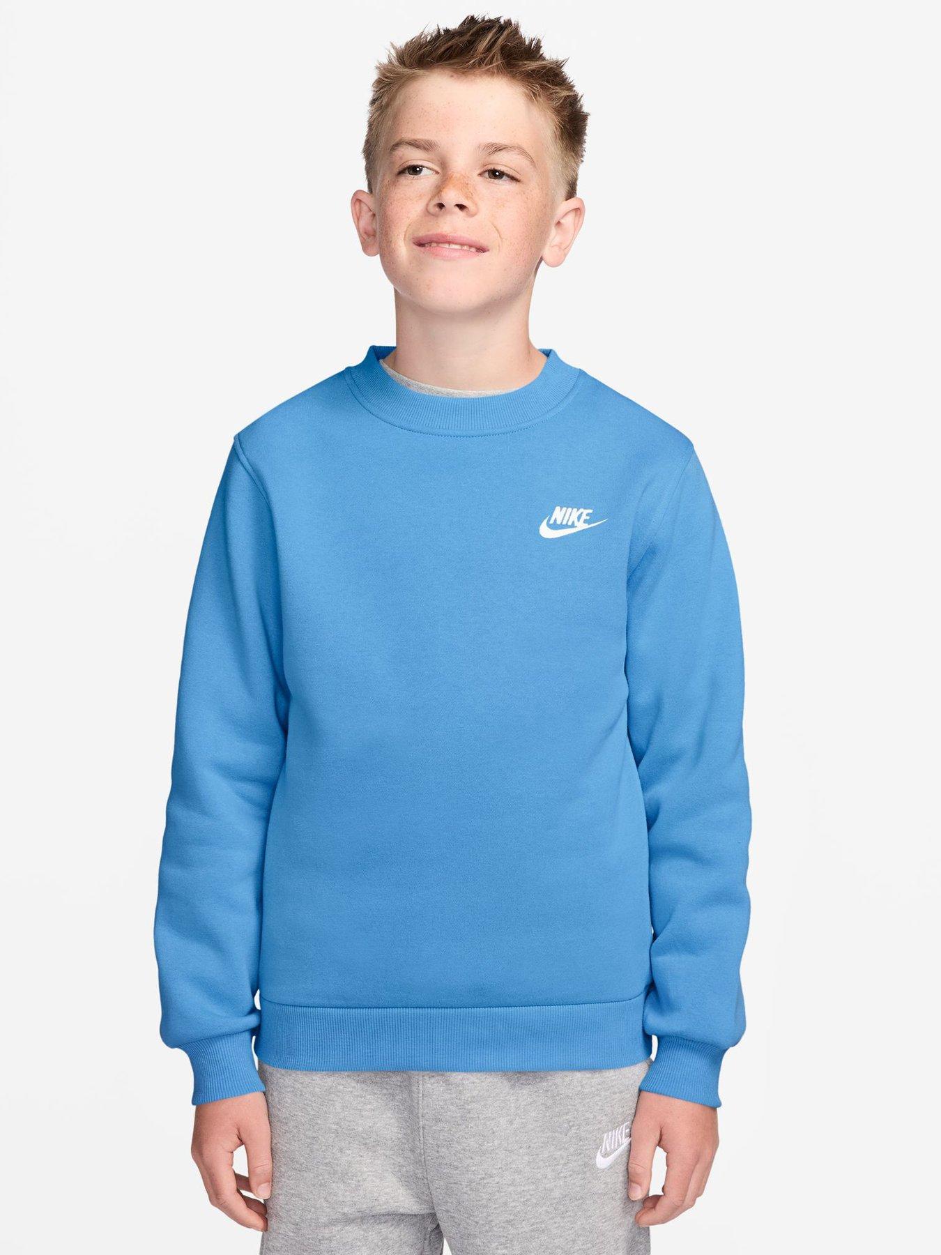 Image 1 of 3 of Nike Big Kids' Club Fleece Crew Neck Sweatshirt - Light Blue