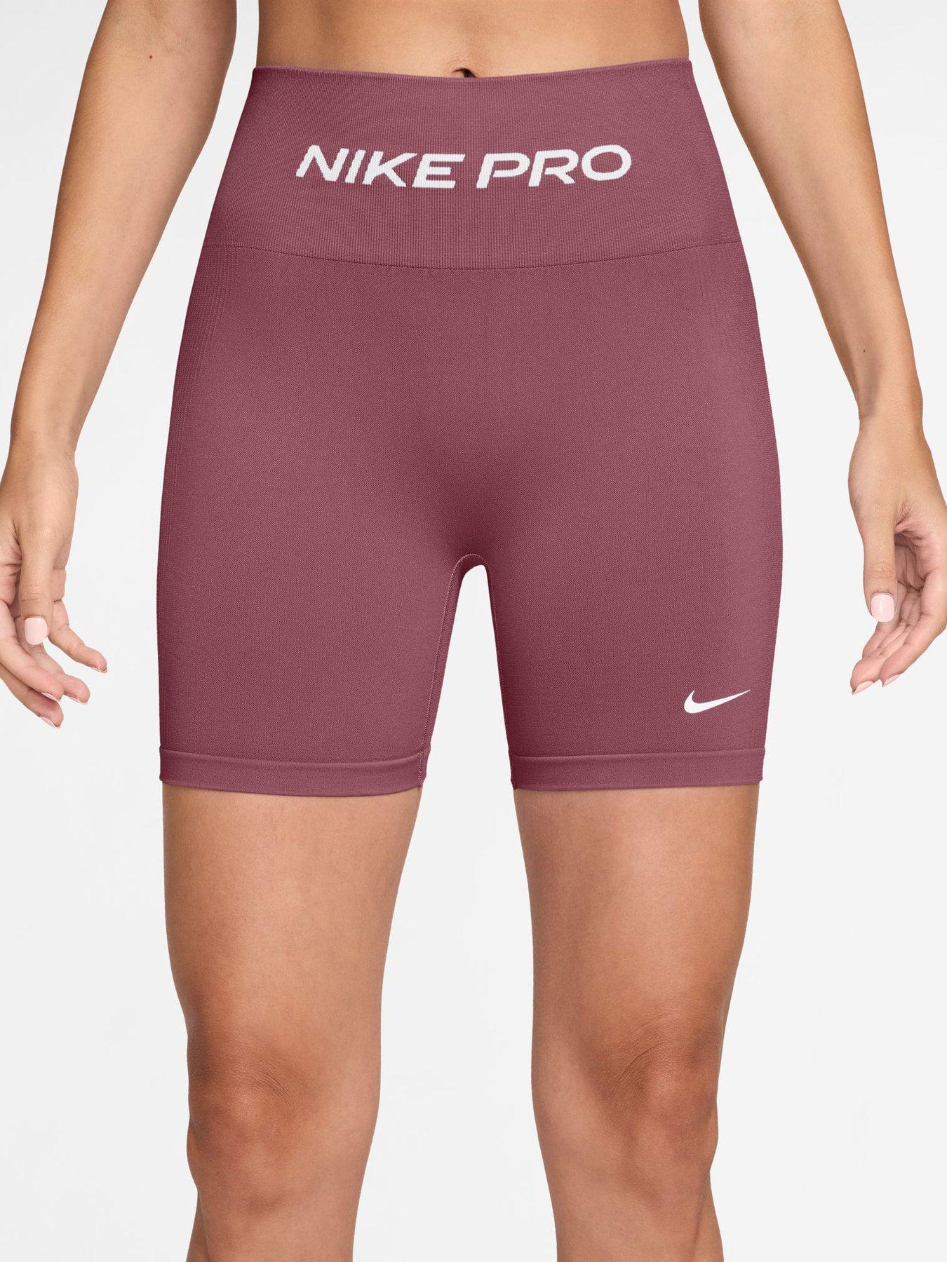 Nike Womens Training Pro Dri-Fit Seamless High Rise 5" Biker Shorts - Pink