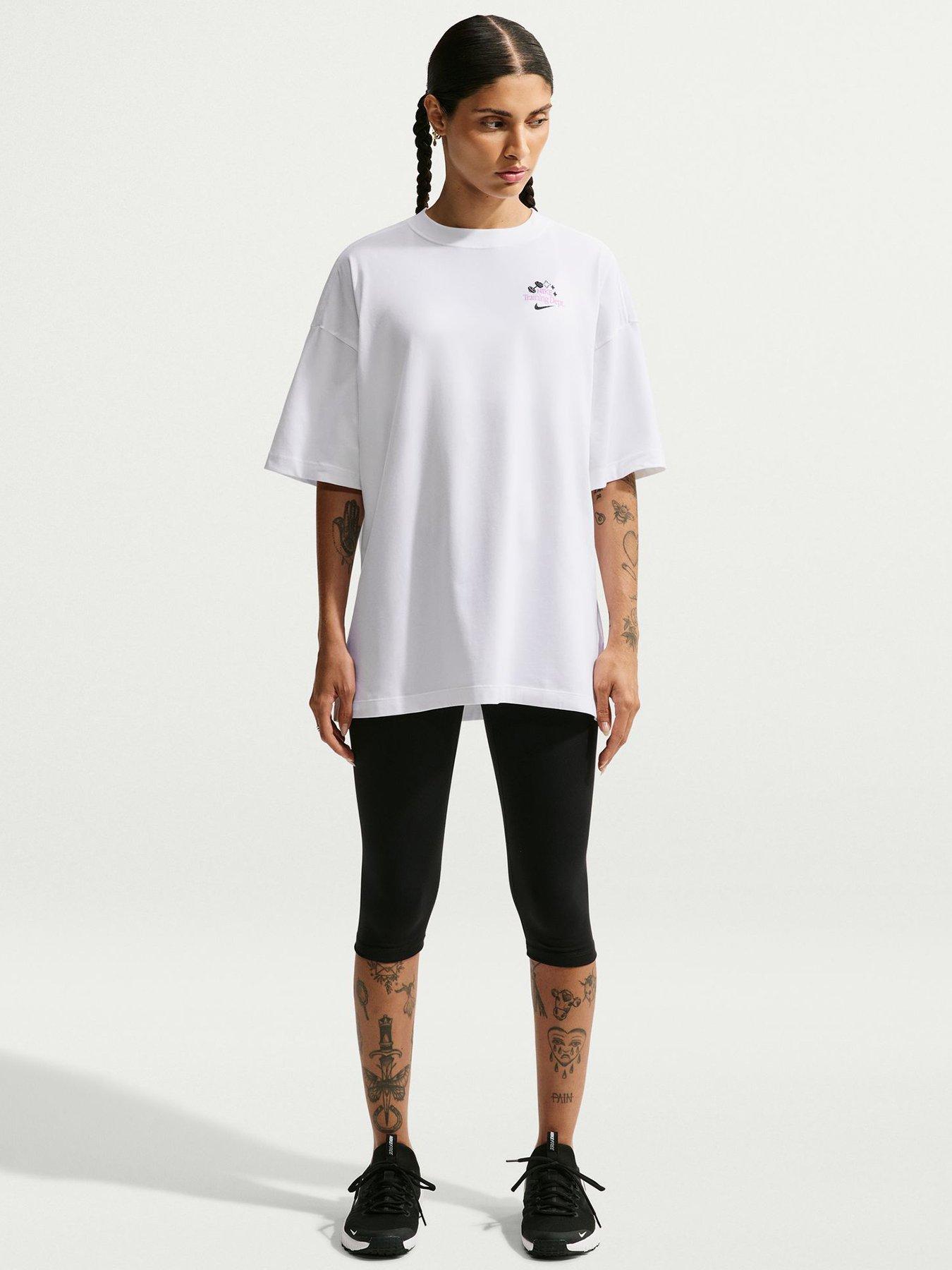 Image 4 of 5 of Nike Womens Oversized Graphic Training T-Shirt - White