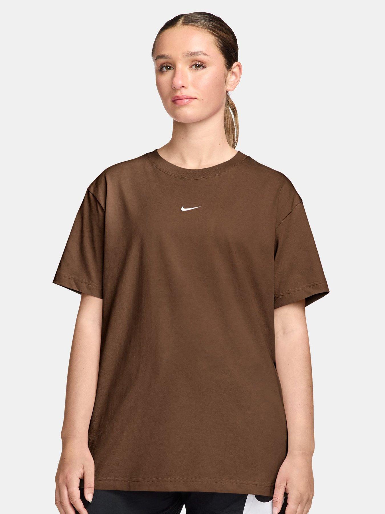 Nike Womens Classic Essentials Central Swoosh T-Shirt - Brown