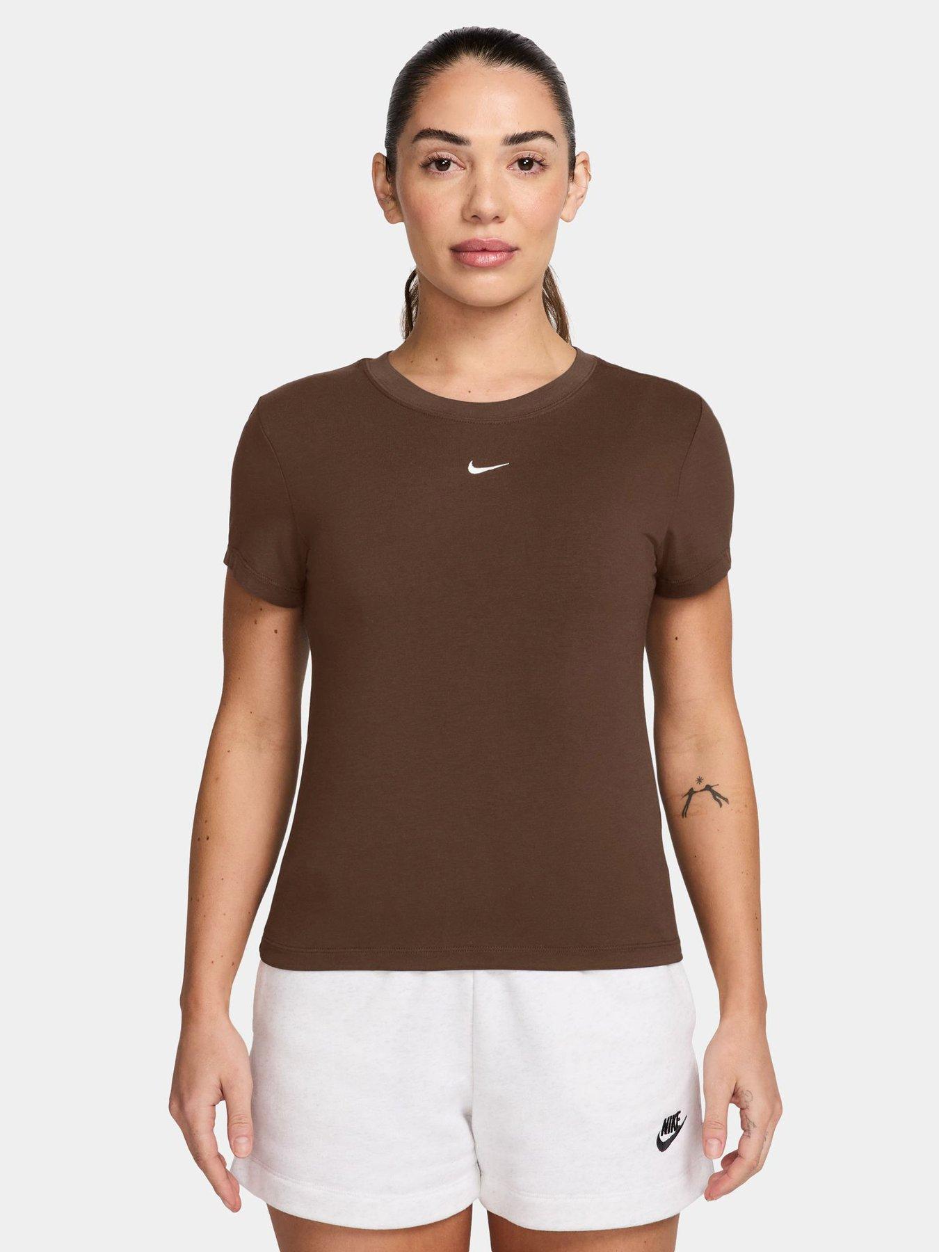 Nike Womens Chill Knit Swoosh T-Shirt - Brown